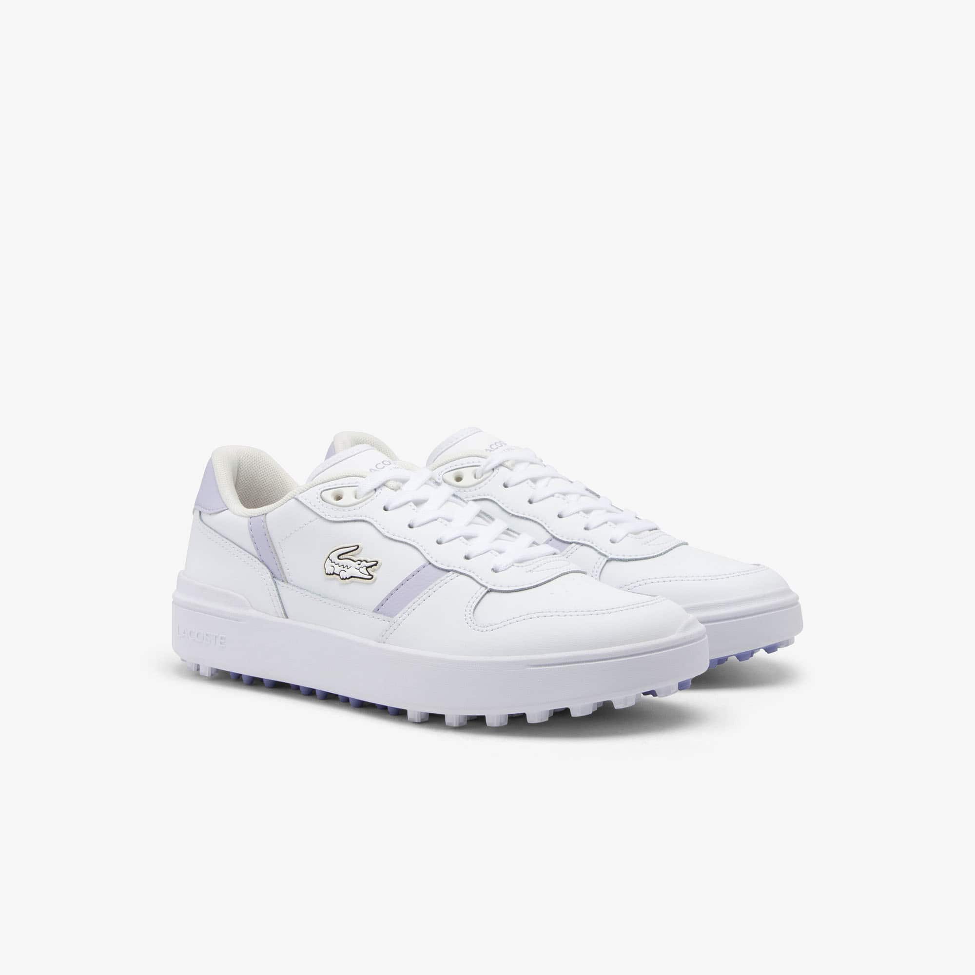 Women's T-Clip Golf Leather Golf Shoes - WHT/LT PURP