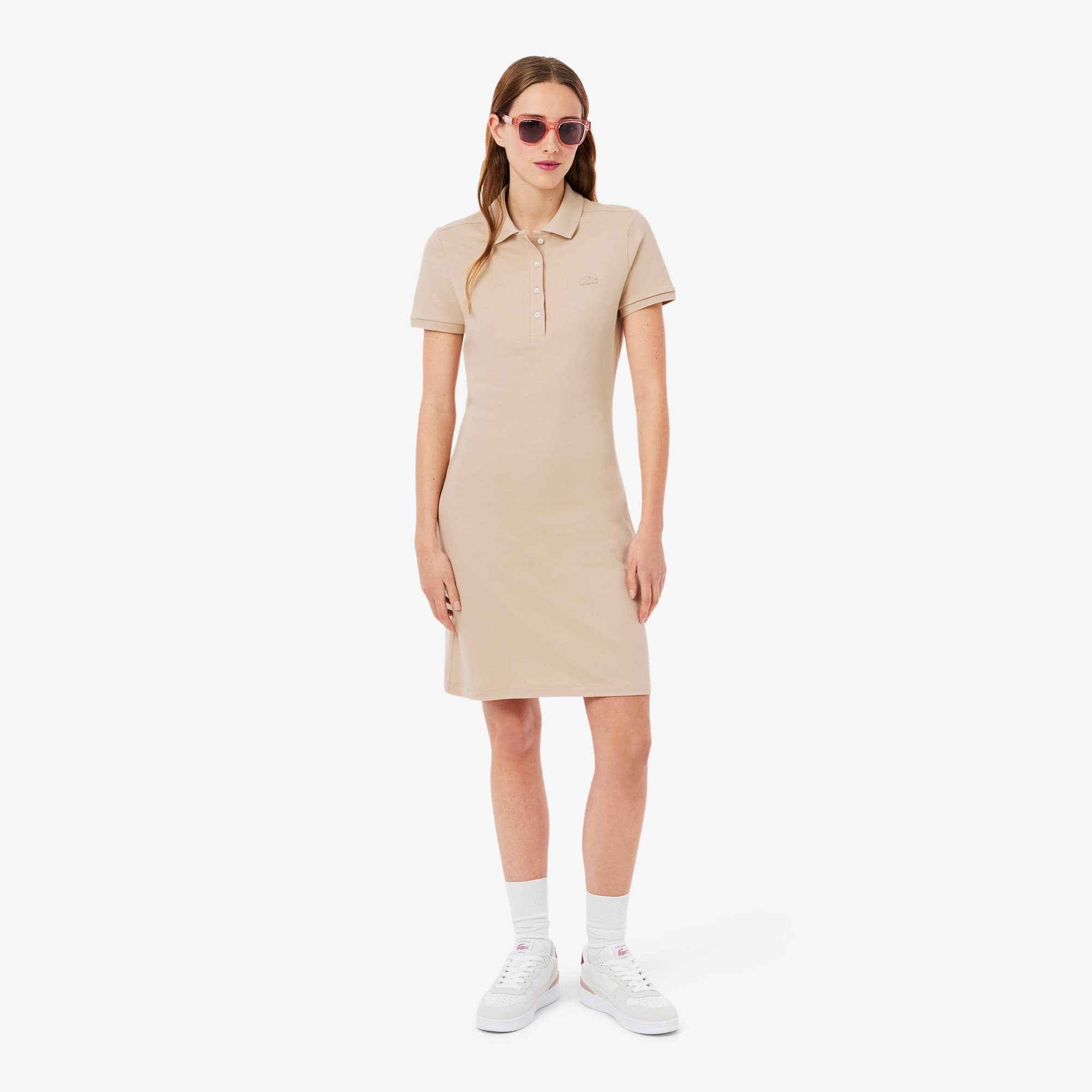 Women's Slim Fit Stretch Mini Piqué Polo Dress - Beige