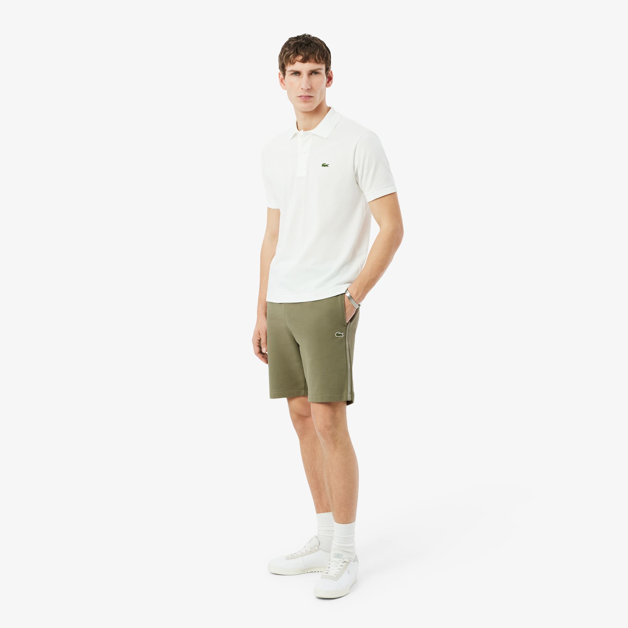 Regular Fit Logo Stripe Fleece Shorts - Khaki Green