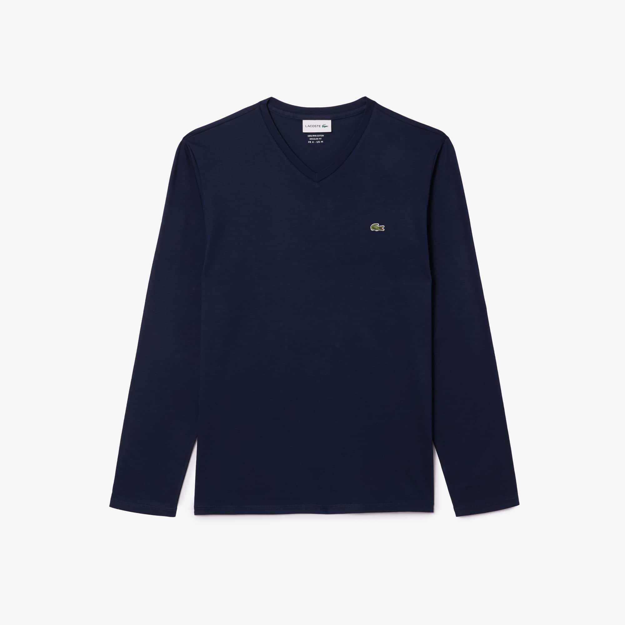 Men's Lightweight Pima Cotton V-Neck T-Shirt - Navy Blue