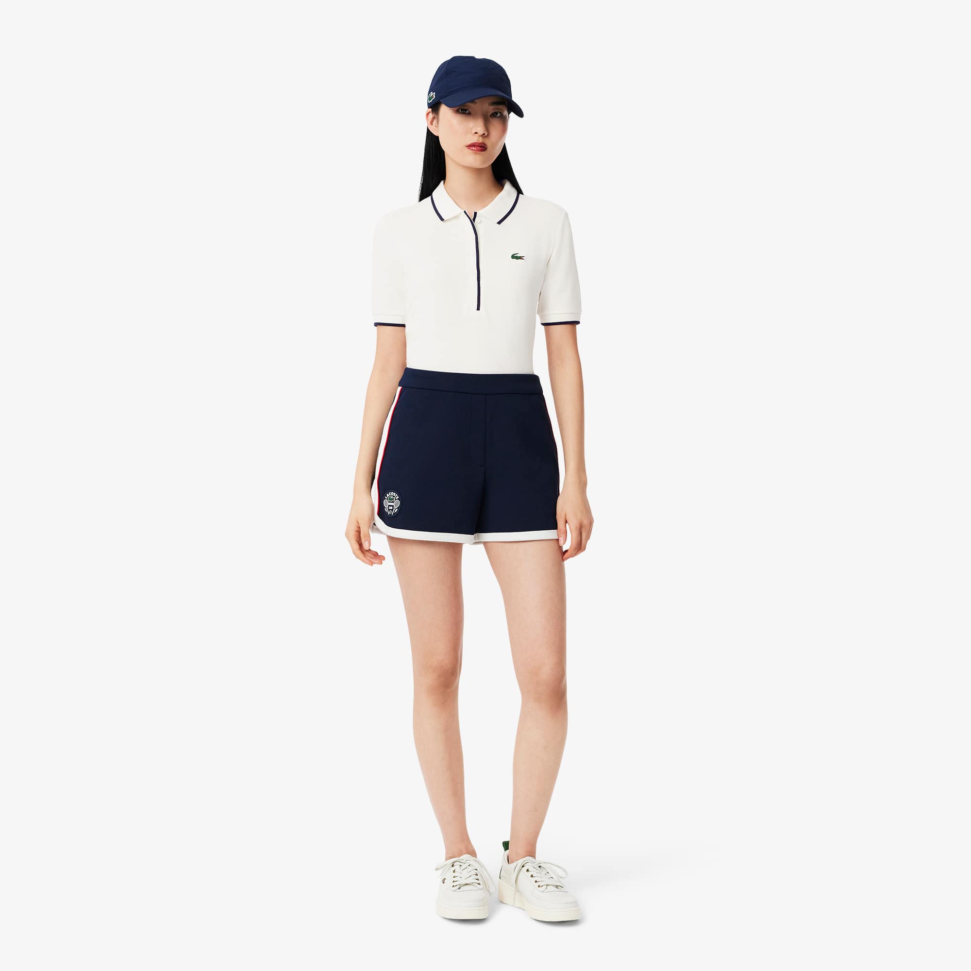 Women's Regular Fit Tennis Thermo-Regulating Polo - White / Navy Blue