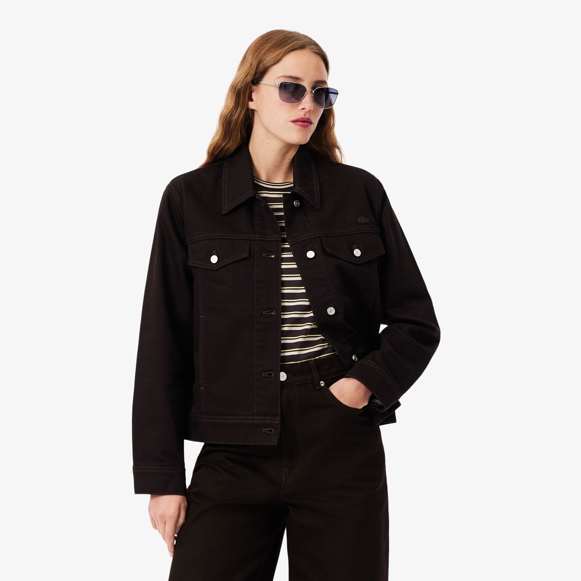 Slim Fit Buttoned Denim Jacket - Brown