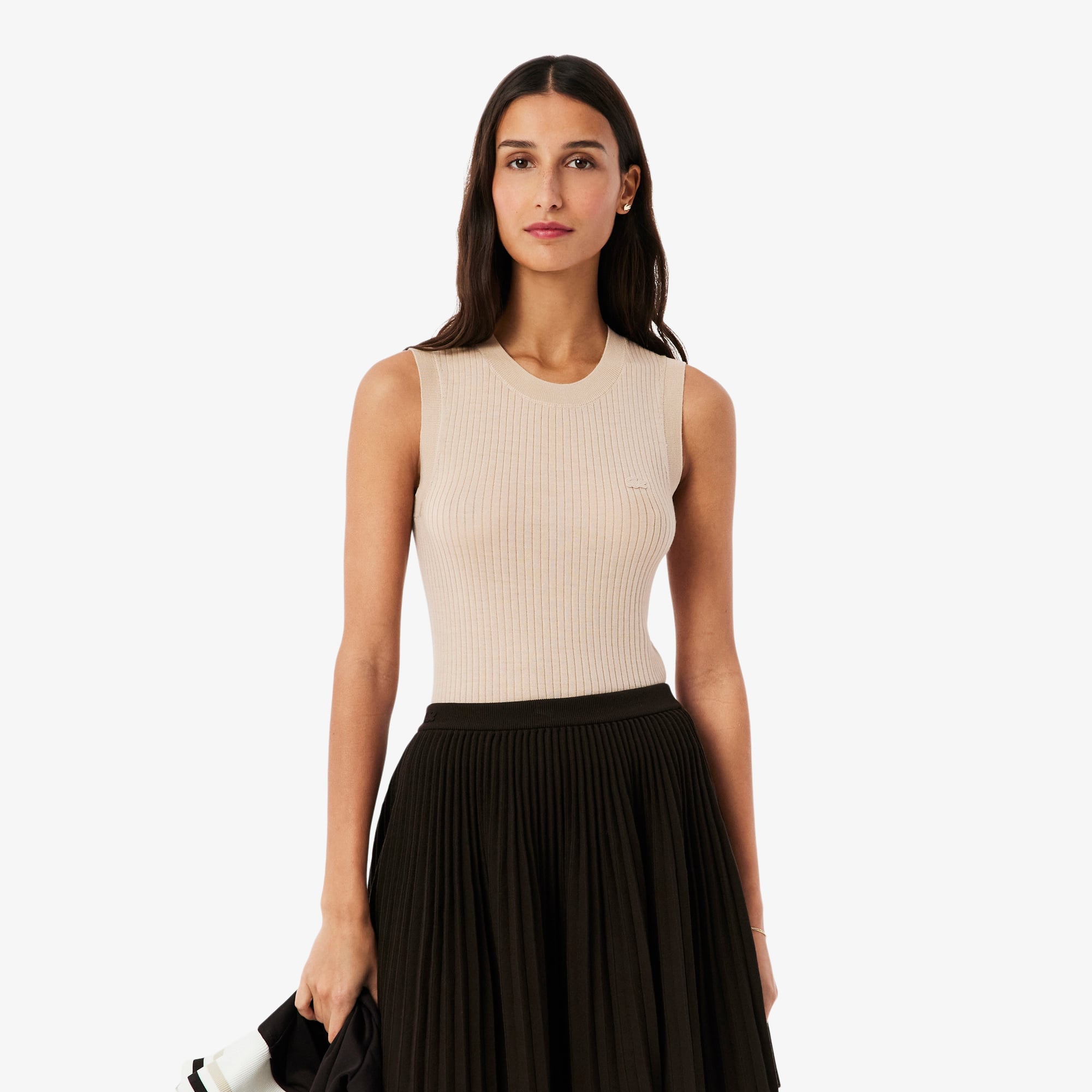 Merino Wool 3D Knit Sleeveless Sweater - Beige