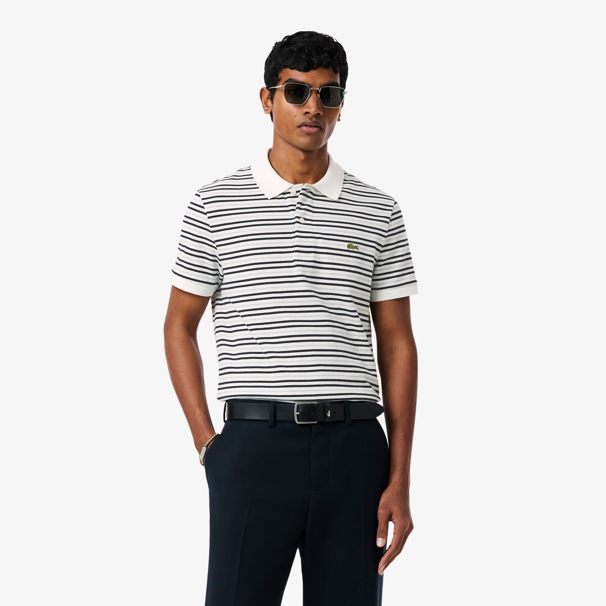 Classic Fit Striped Petit Piqué Polo - Noir / Blanc