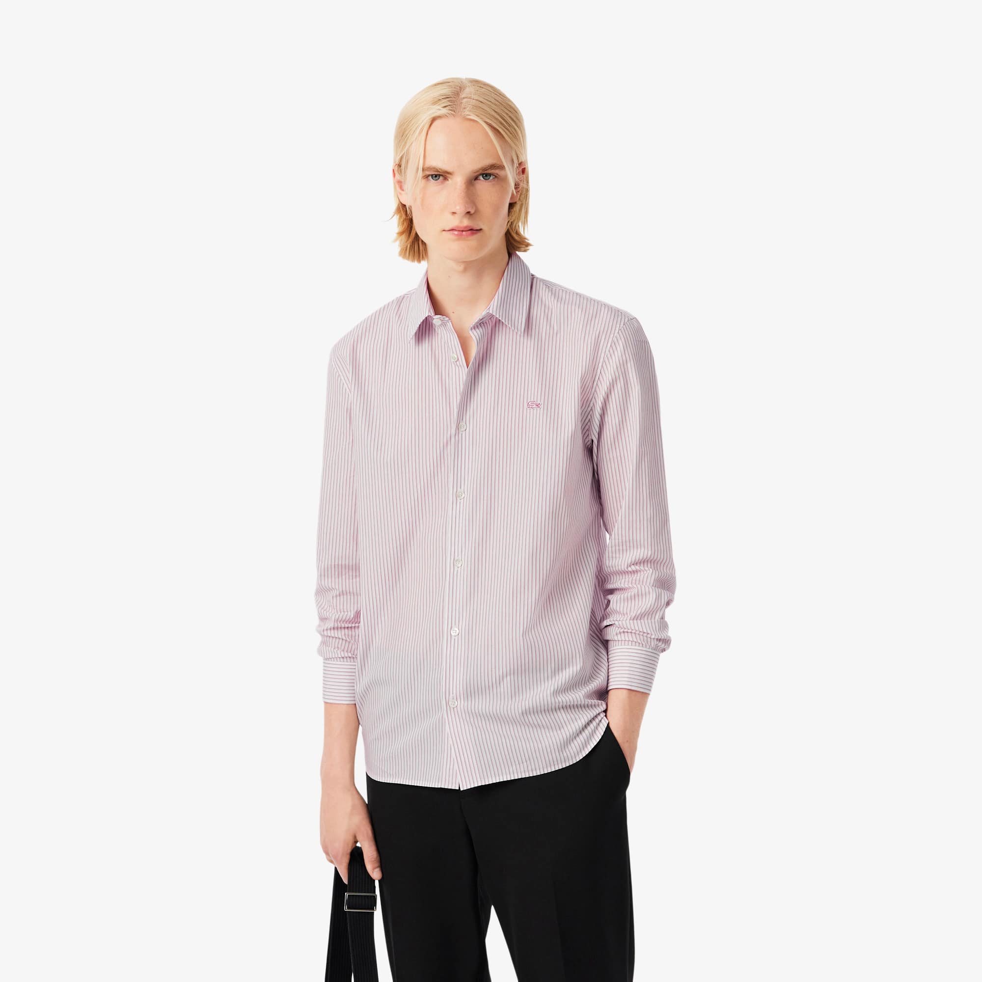 Men's Regular Fit Striped Button Down Shirt - Blanc / Bordeaux / Marron