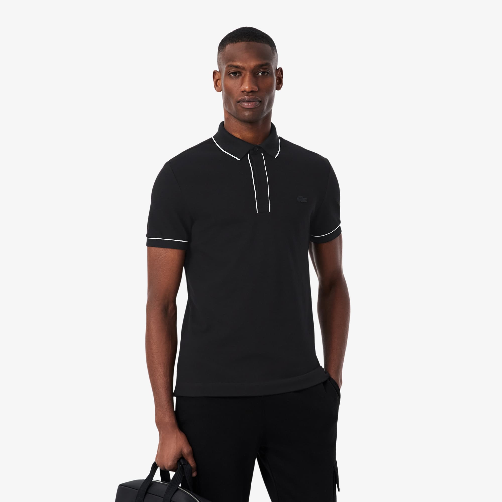 Men's Regular Fit Paris Stretch Piqué Polo - Black