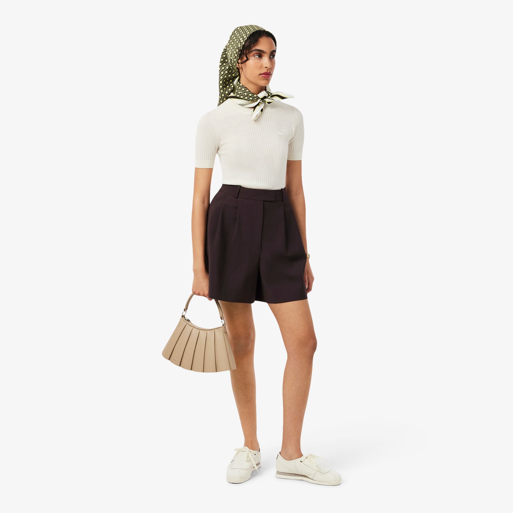 Oversized Wool Blend Pleated Bermuda Shorts - Brown