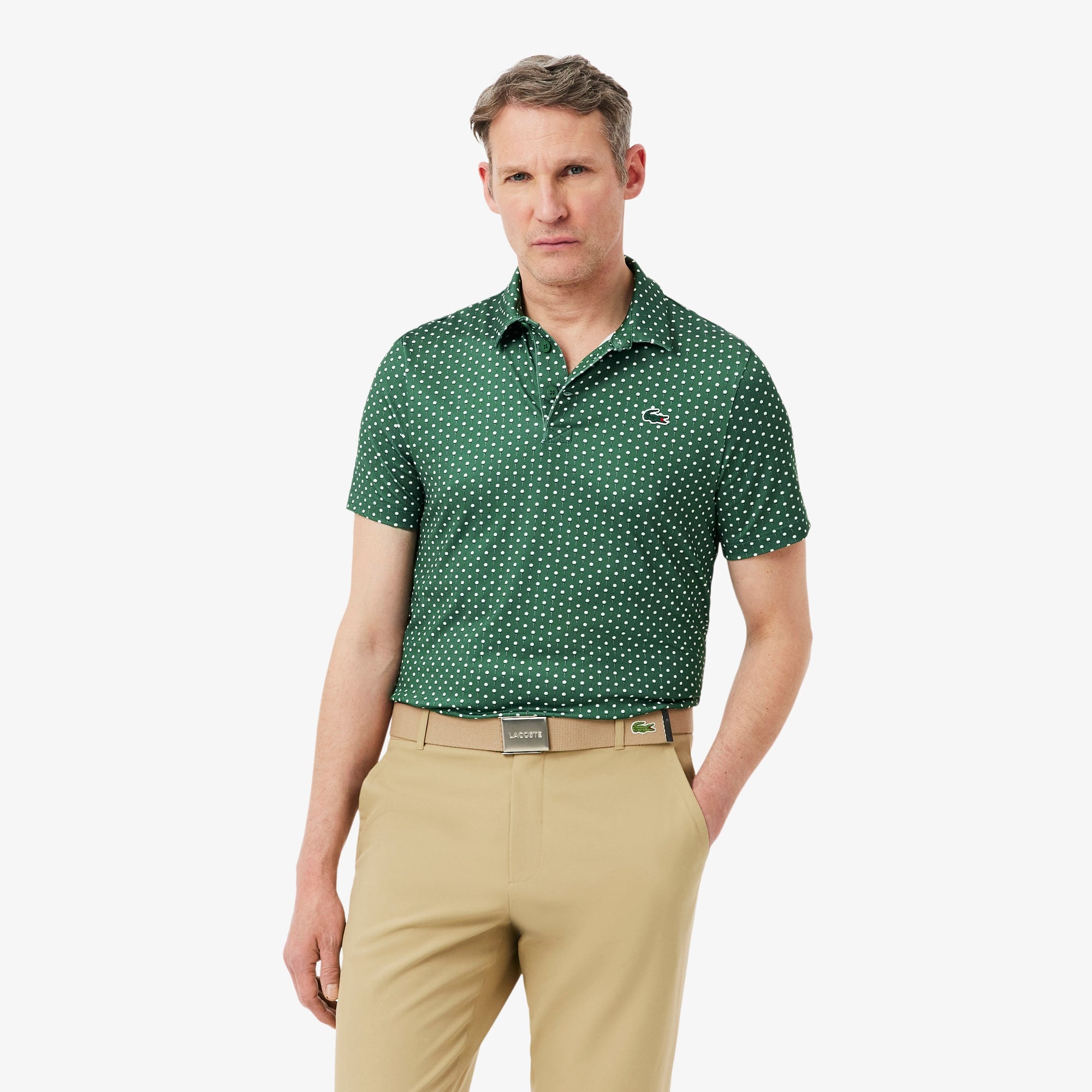 Regular Fit Printed Golf Polo - Green / White