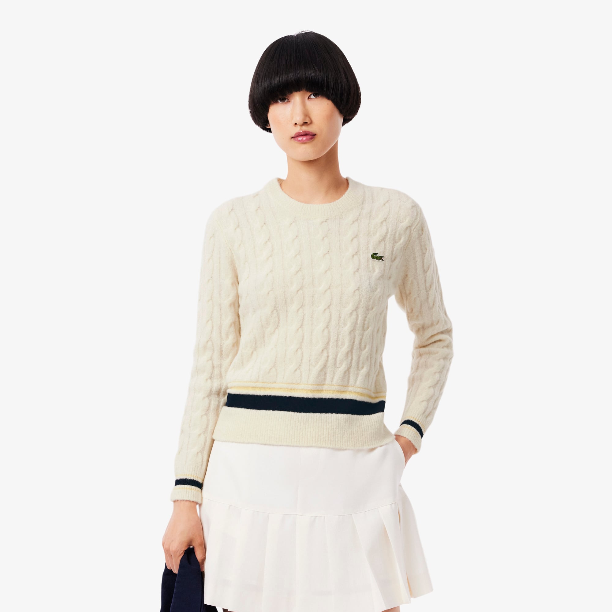 Women's Cable Knit Wool Sweater - Cream