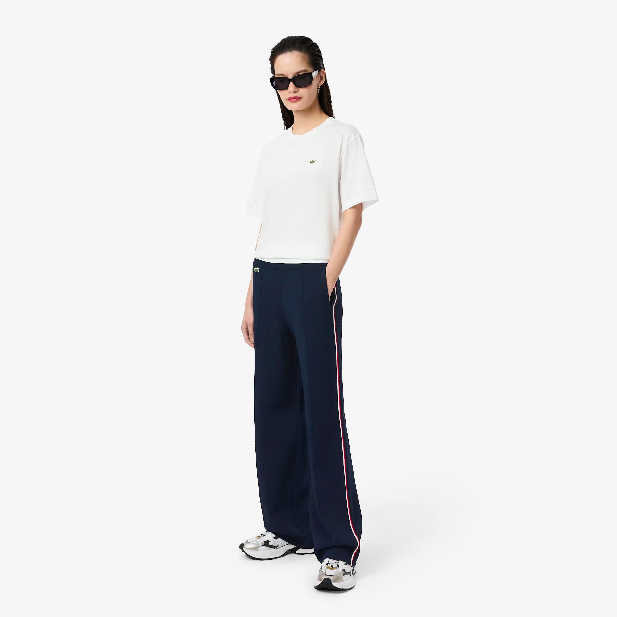 Women's Flared Striped Sweatpants - Navy Blue / Red / White