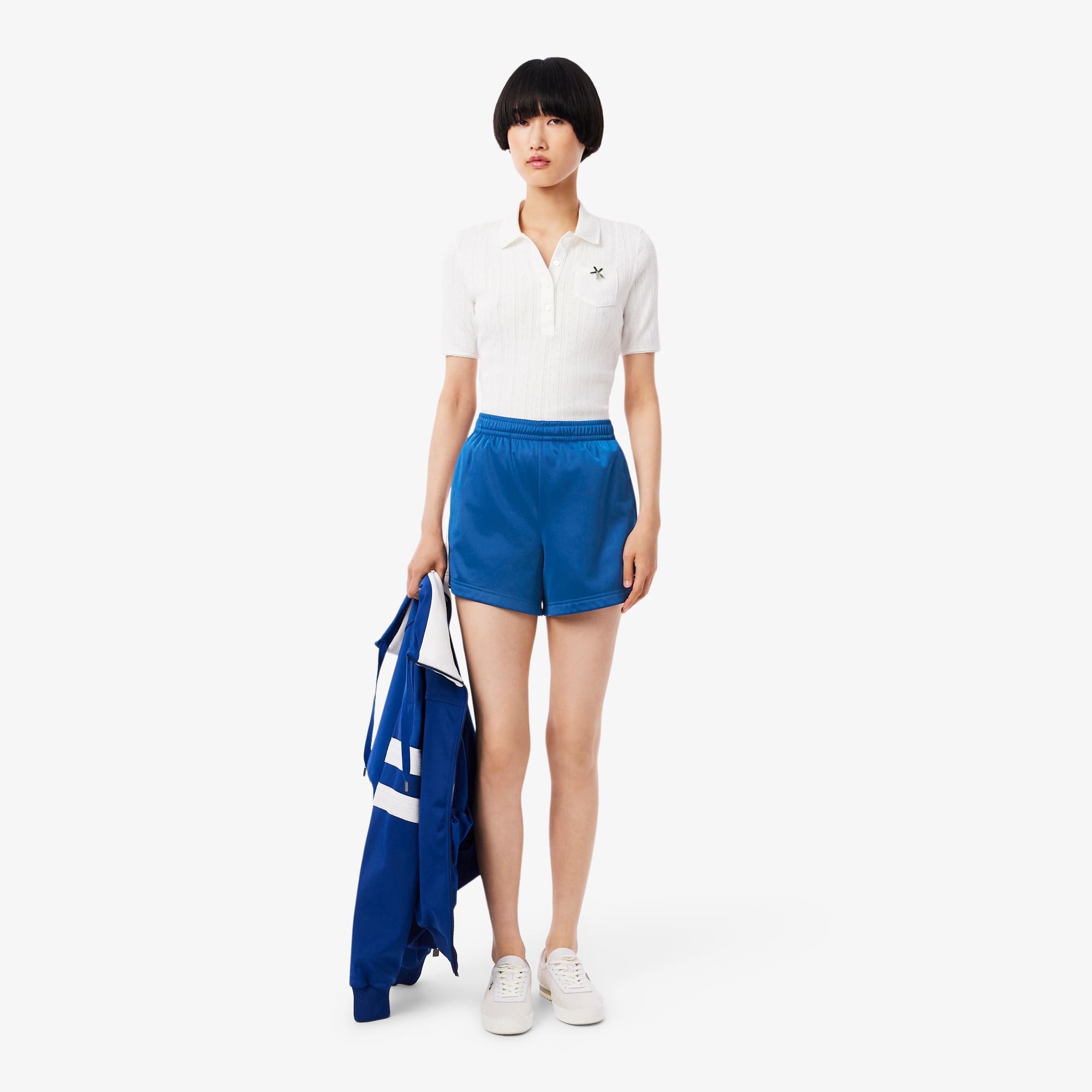 Women's Satin Jersey Pointelle Stripe Shorts - Blue