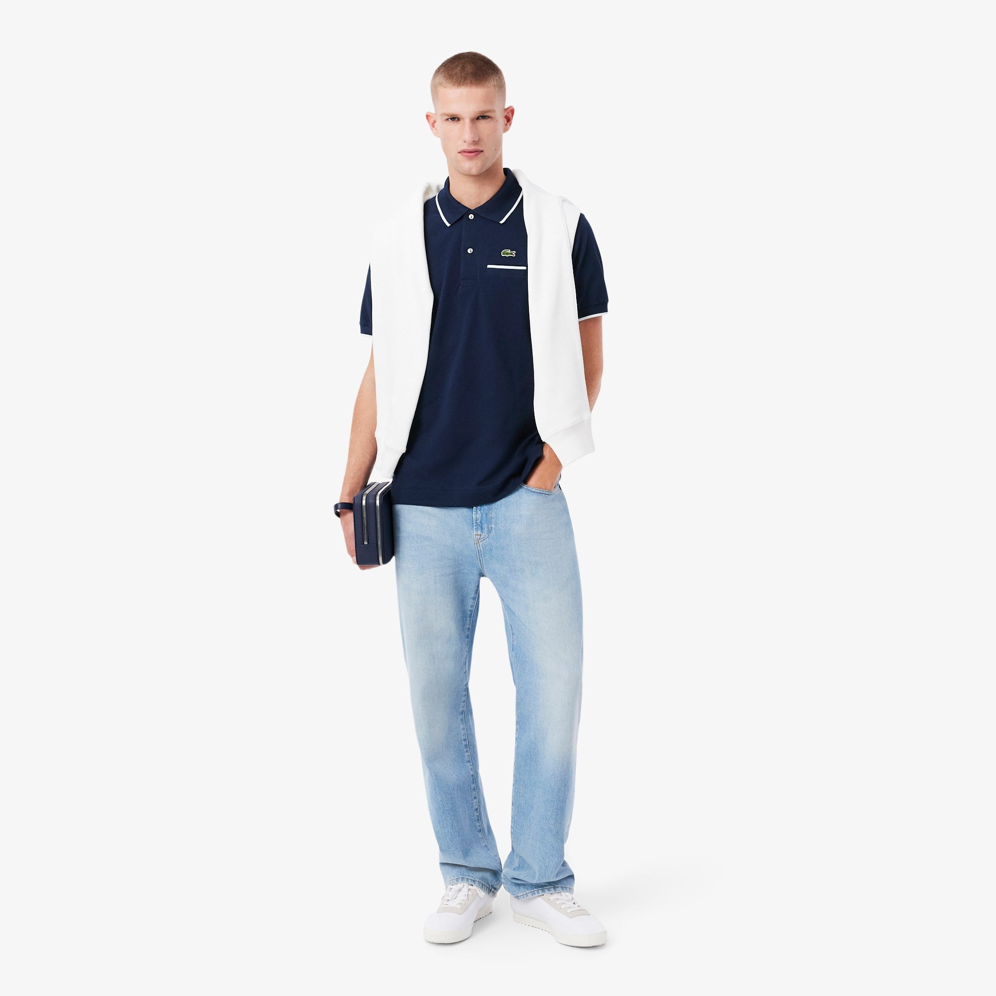 Men's Classic Fit Pocket Accent Polo - Navy Blue / White