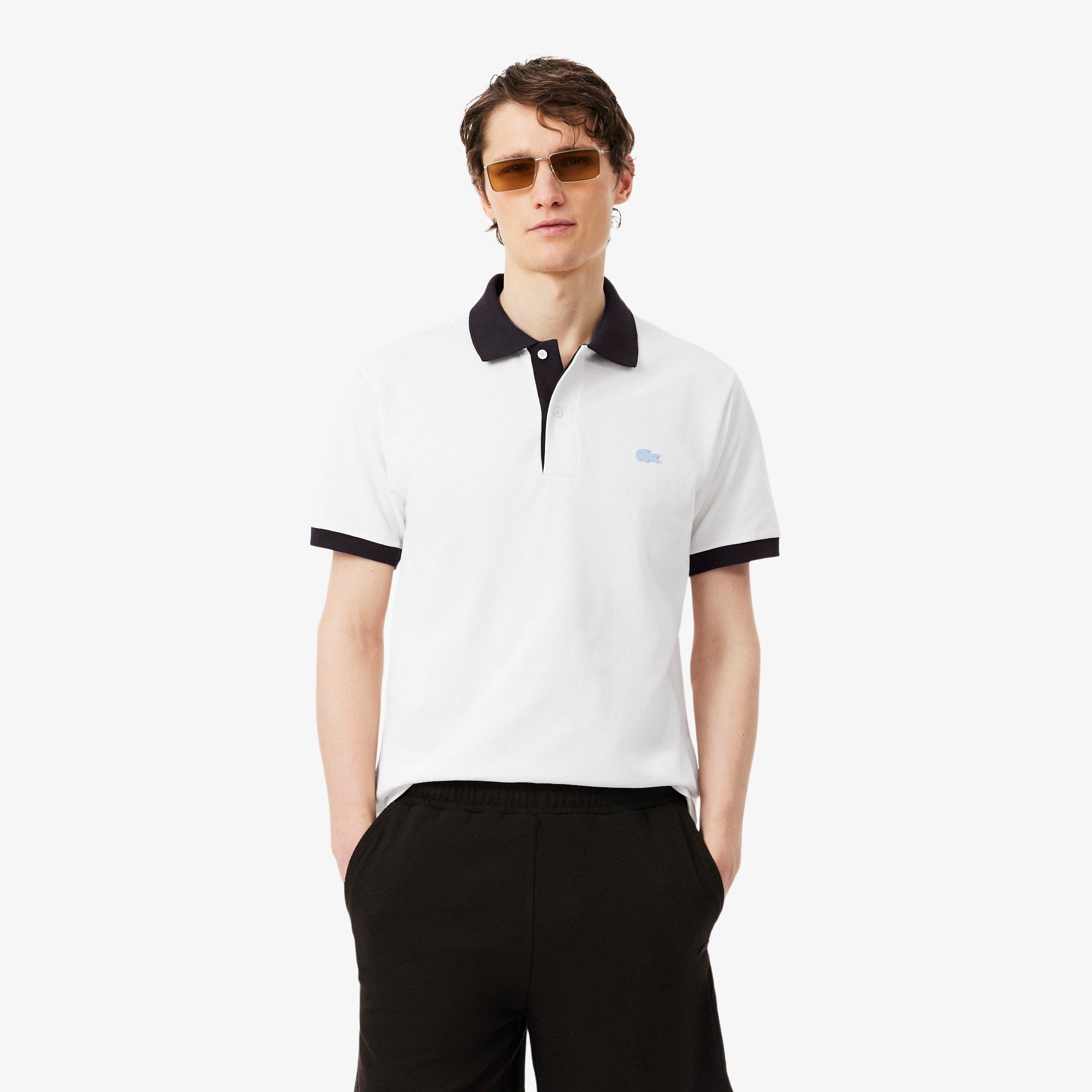 Classic Fit Contrast Rib Polo - Blanc / Marron
