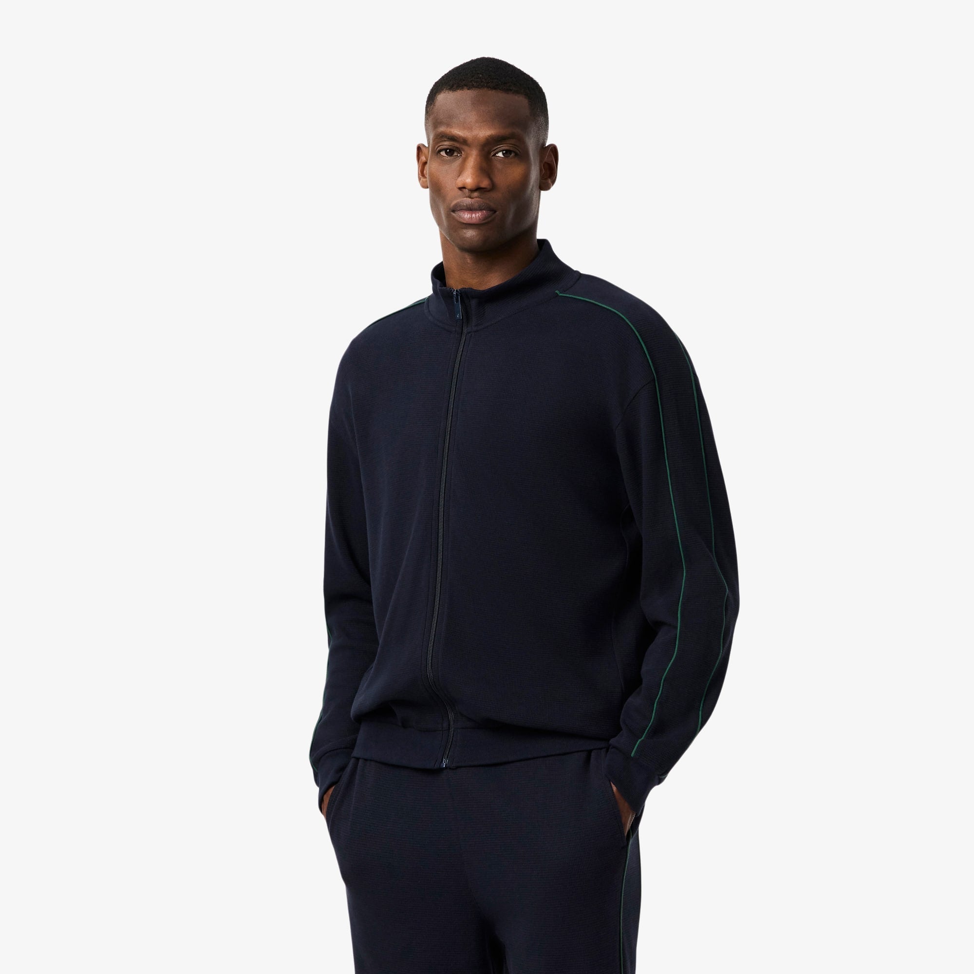 Men's Zip-Up Lounge Sweatshirt - Navy Blue / Green