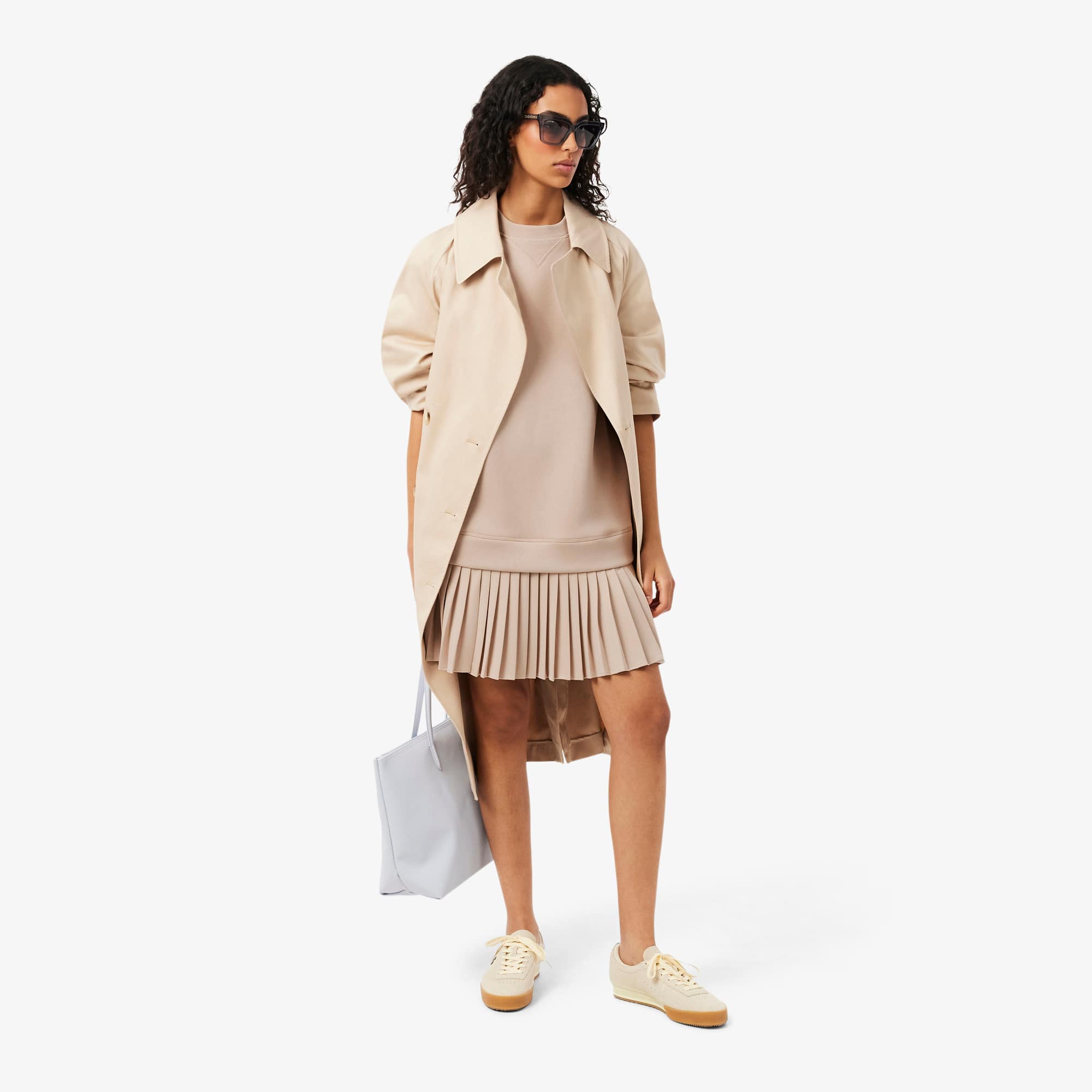 Oversized Cotton Sweatshirt Dress - Beige