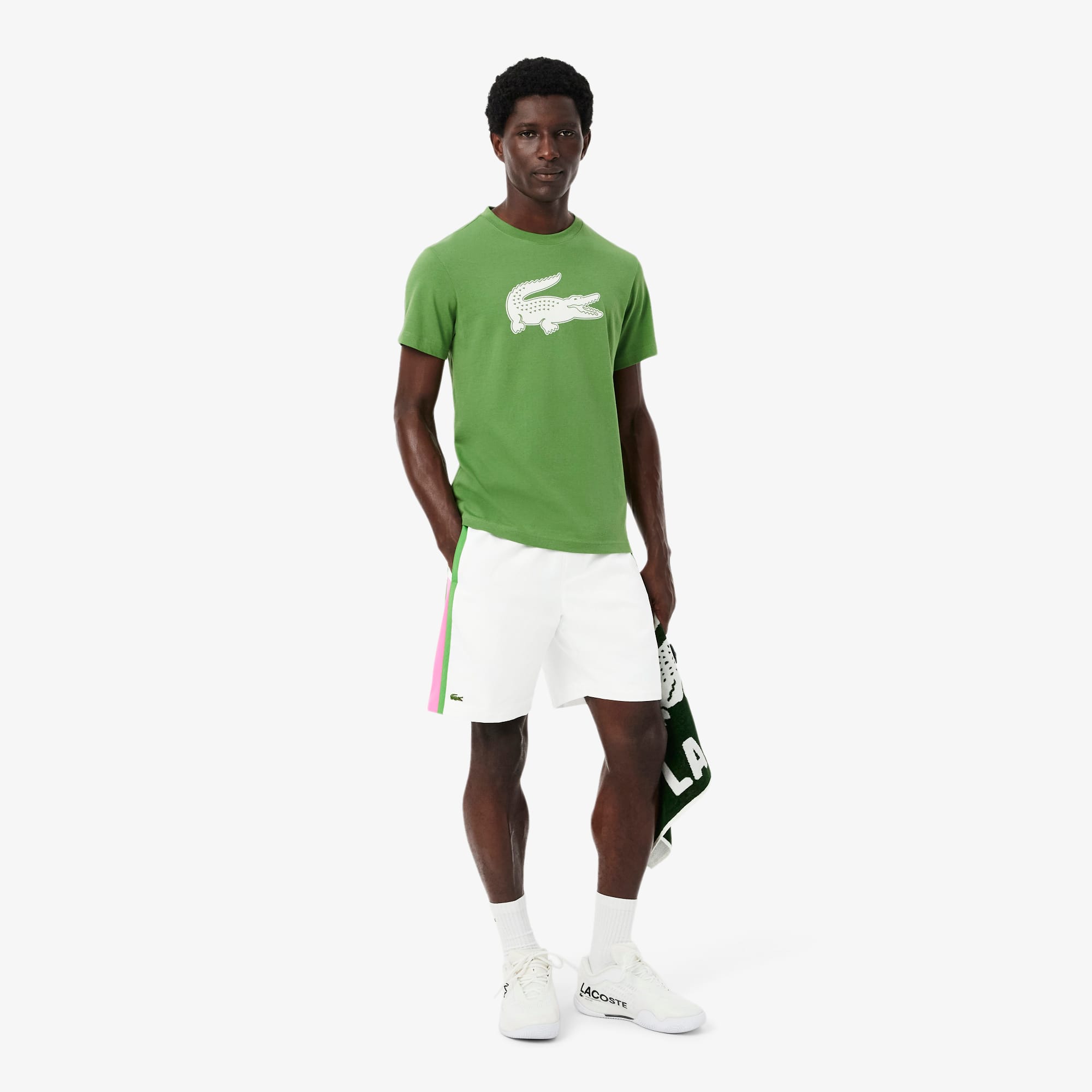 Men's Lightweight Colorblock Stripe Tennis Shorts - Blanc / Rose / Vert