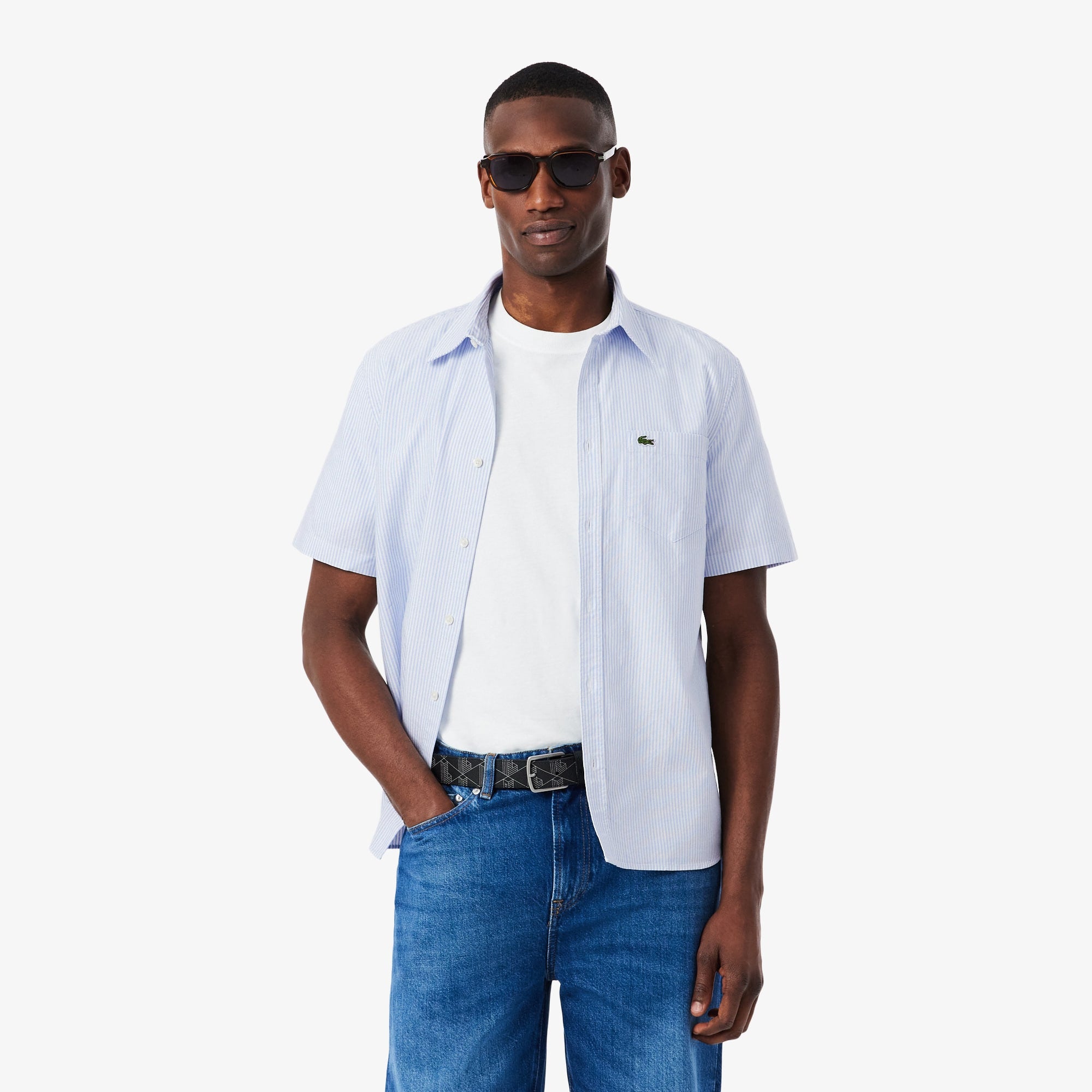 Men's Regular Fit Short Sleeve Oxford Shirt - Blue / White