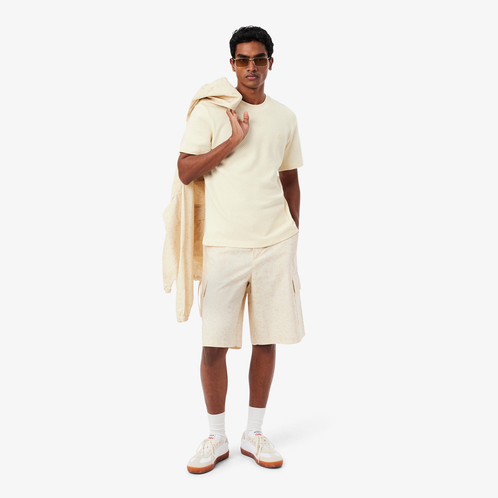 Lacy Cotton T-Shirt - Beige