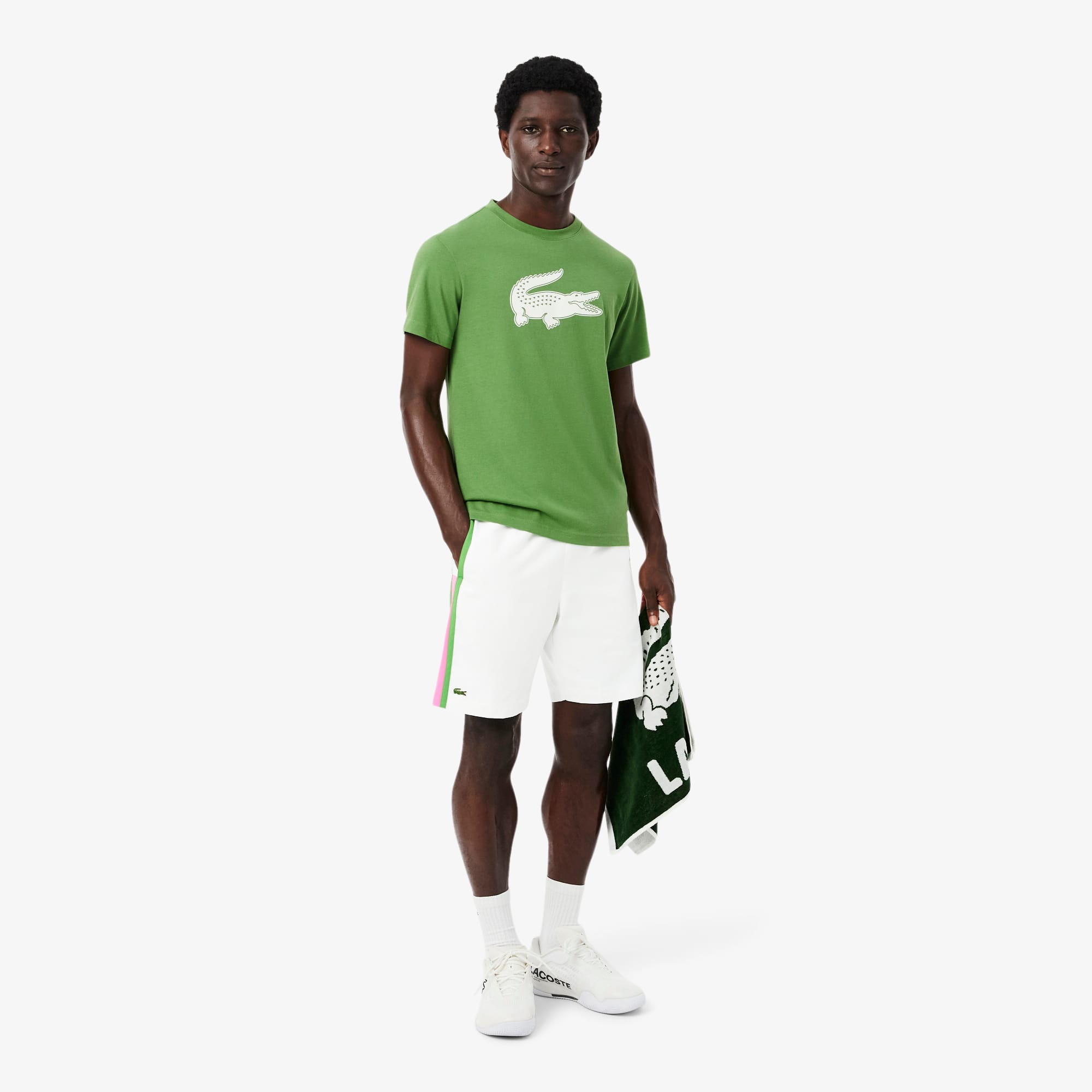 Men's Lightweight Colorblock Stripe Tennis Shorts - Blanc / Rose / Vert