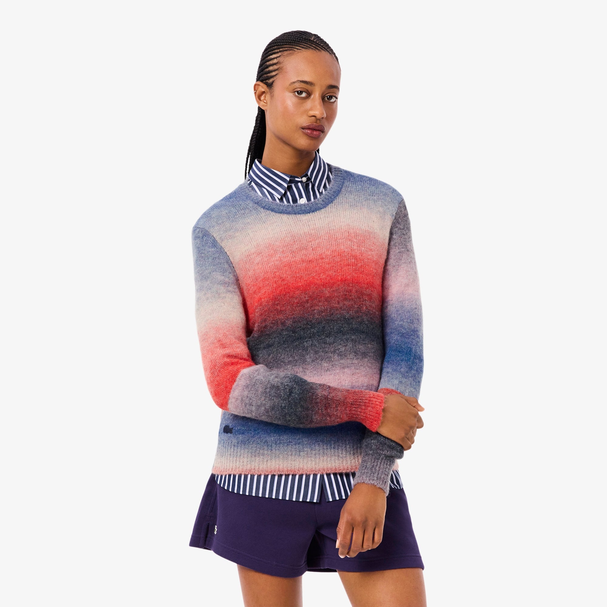 Women's Crew Neck Ombré Sweater - White