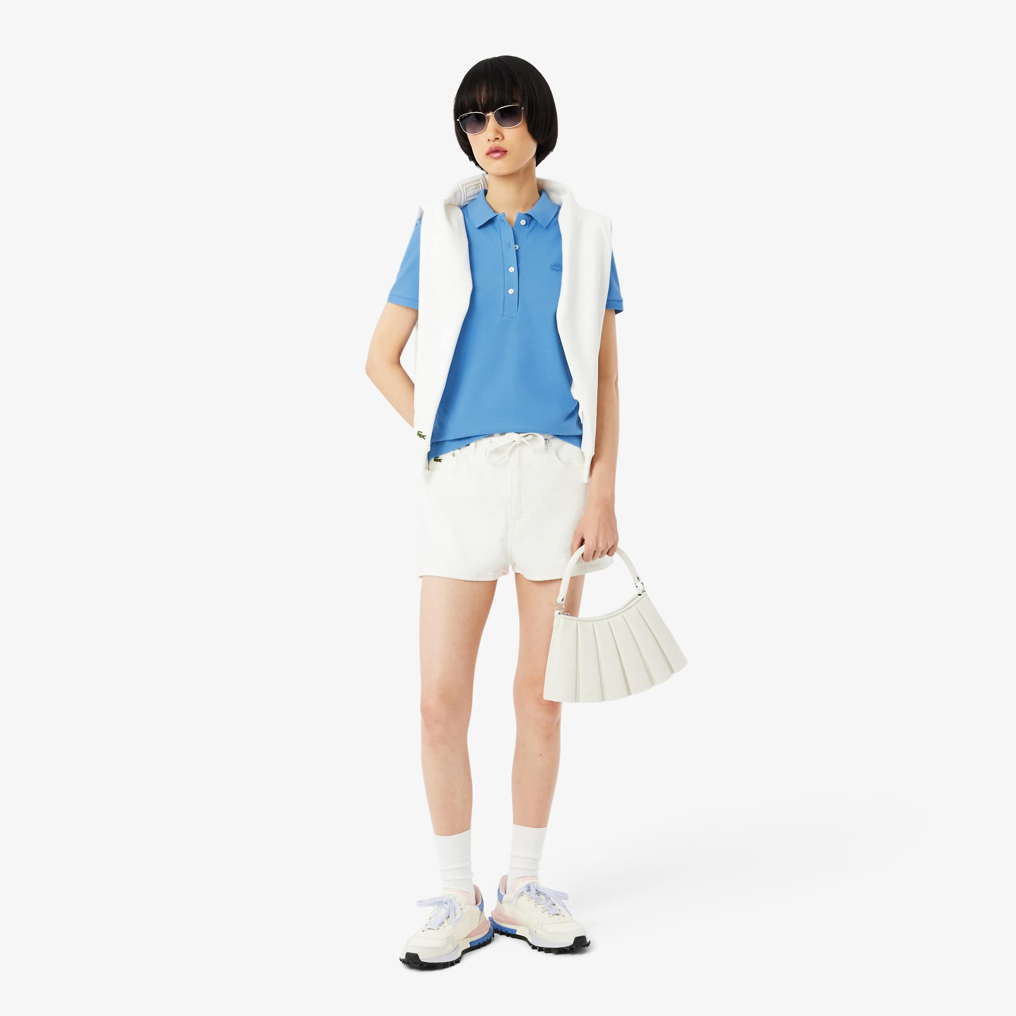 Women's L.12.D Slim Fit Stretch Mini Piqué Polo - Blue