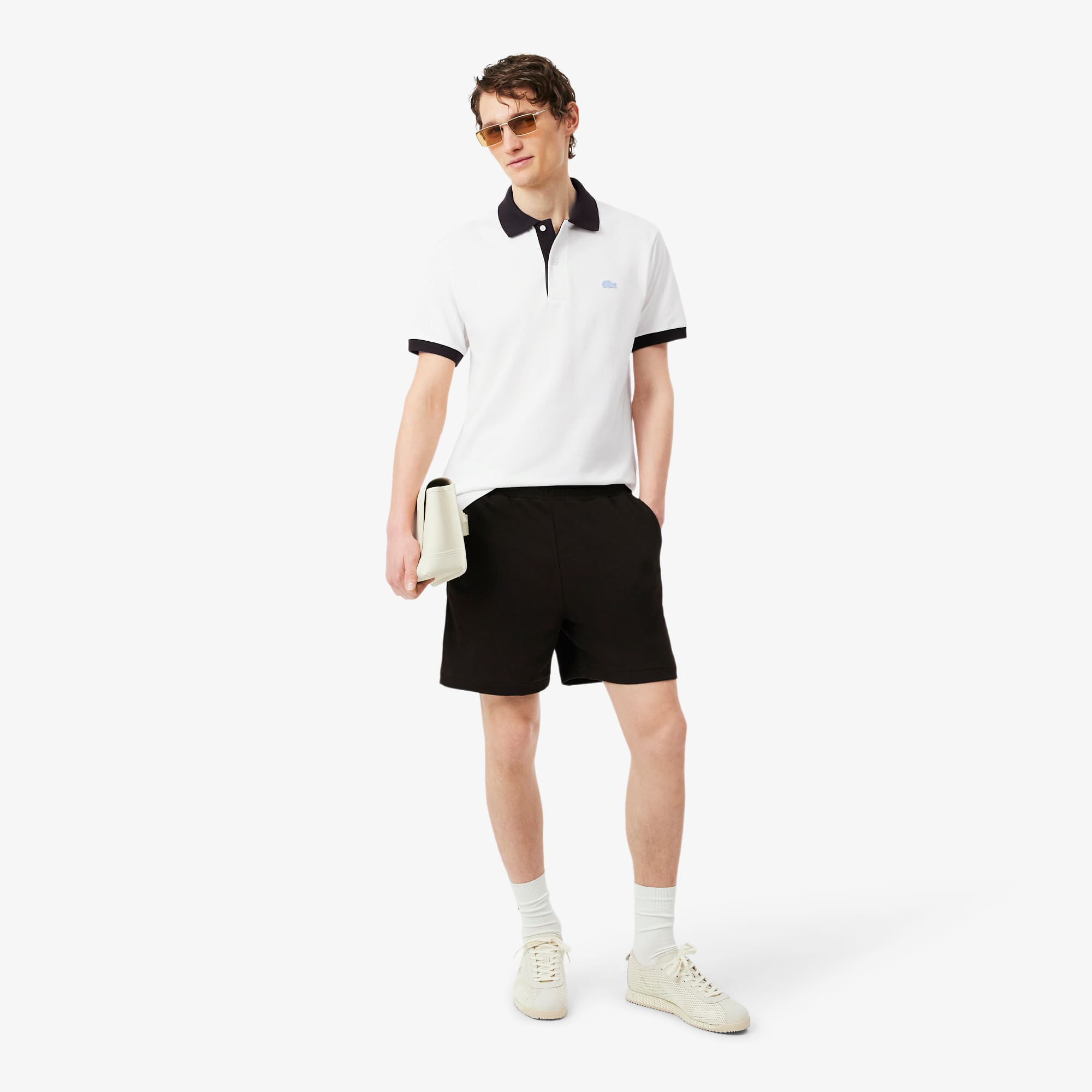 Classic Fit Contrast Rib Polo - Blanc / Marron