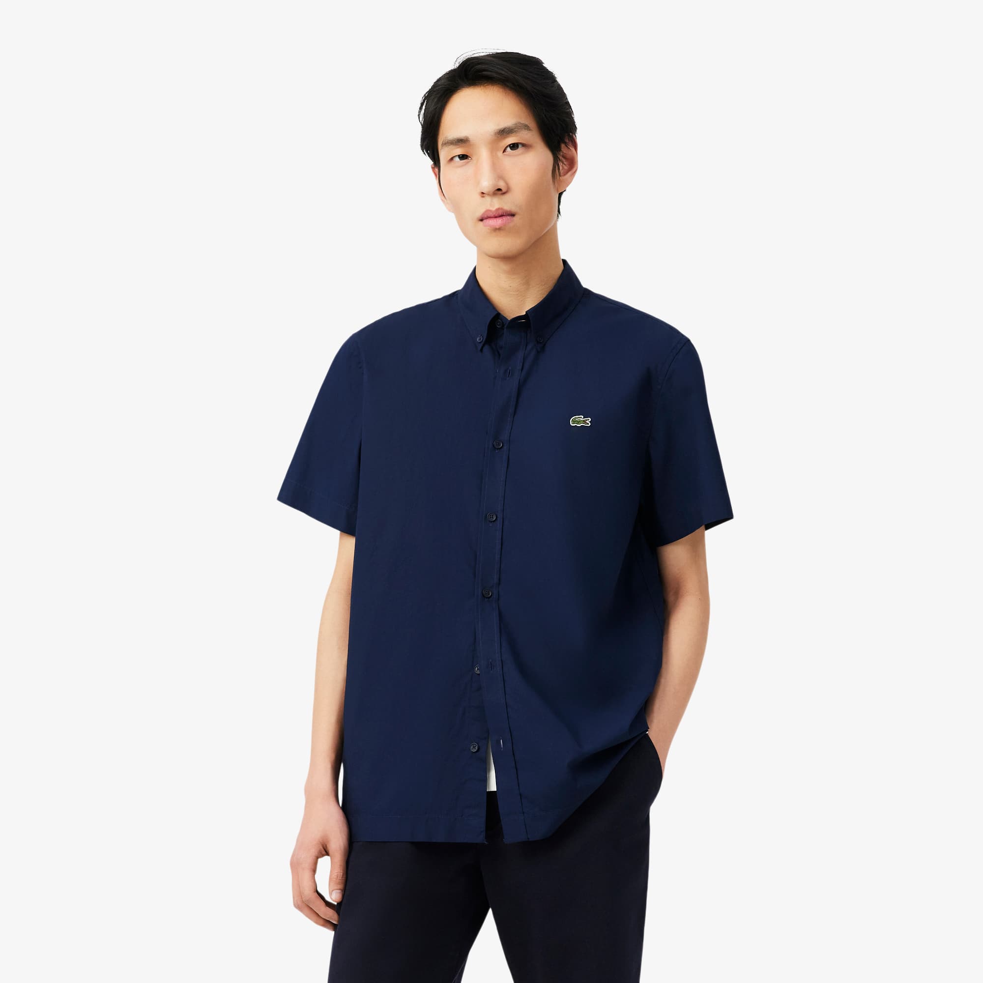 Regular Fit Short Sleeved Poplin Shirt - Navy Blue