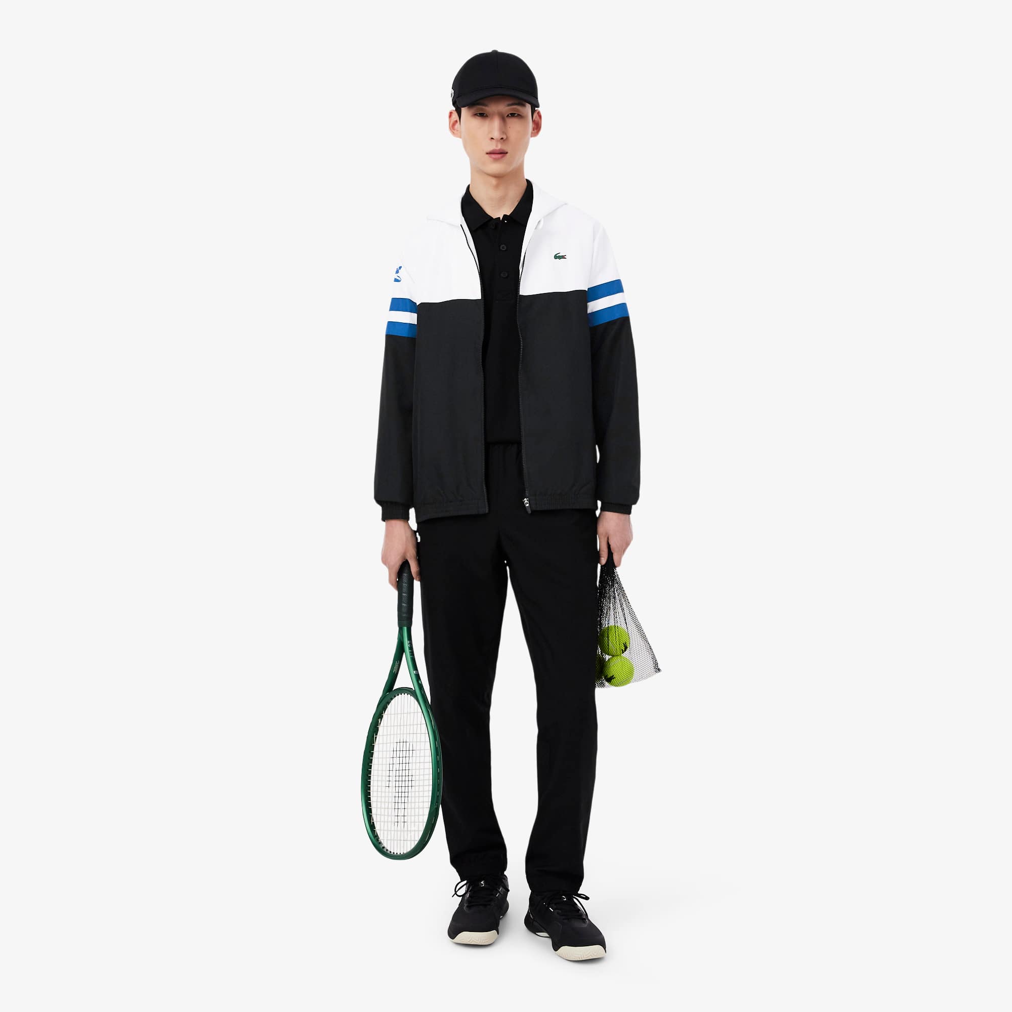 Men's Tennis Water-Repellent Hooded Jacket - Black / Blue / White