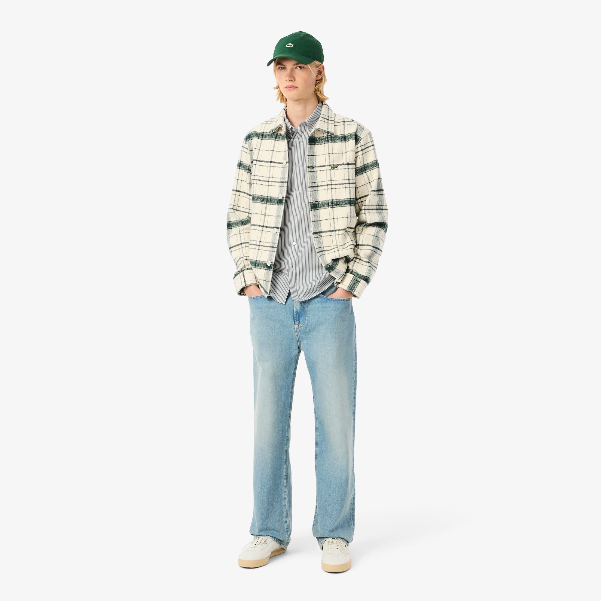 Men's Regular Fit Striped Pinpoint Shirt - White / Green