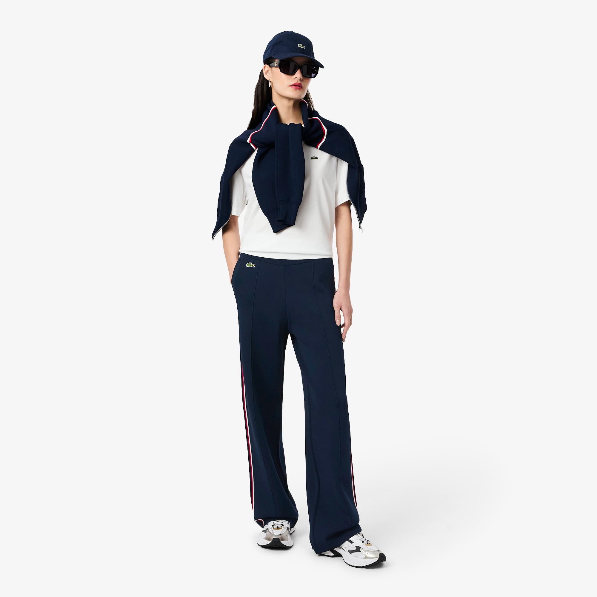 Women's Flared Striped Sweatpants - Navy Blue / Red / White