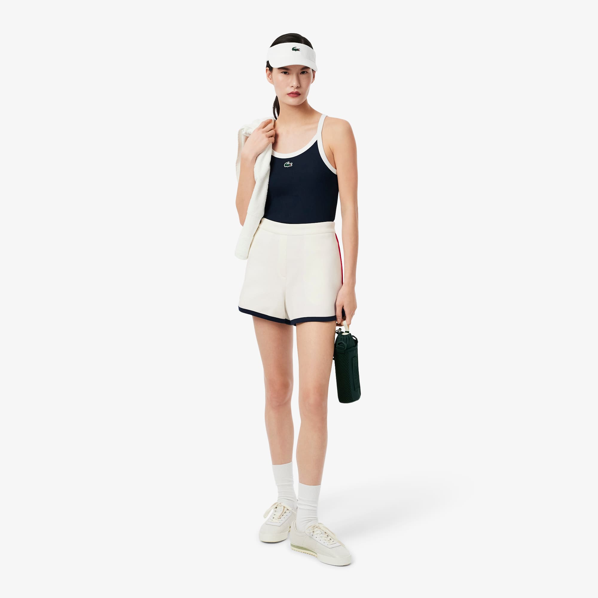 Women's Tennis Heritage Stretch Piqué Shorts - White / Navy Blue