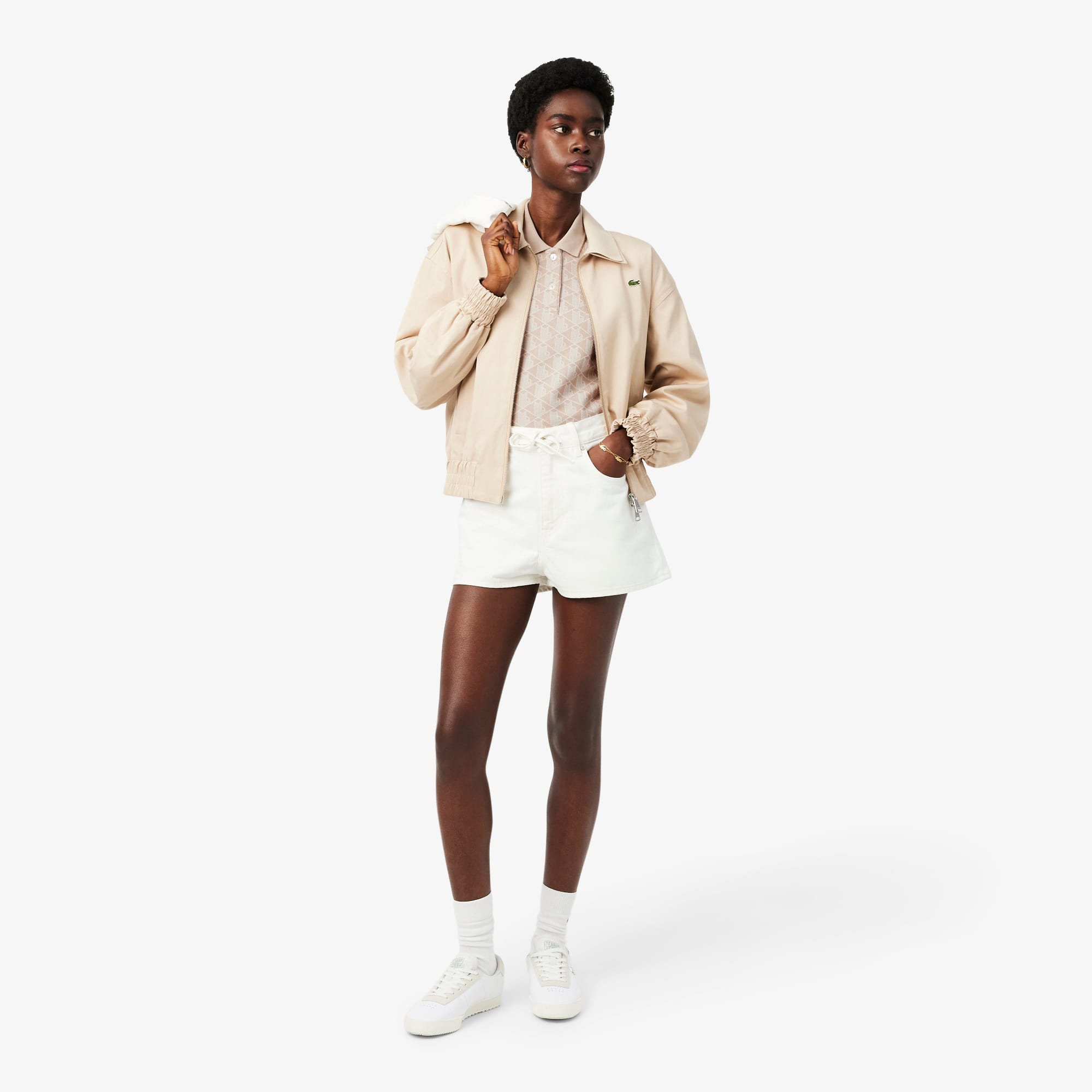 Women's Slim Fit Monogram Polo - Beige / Blanc
