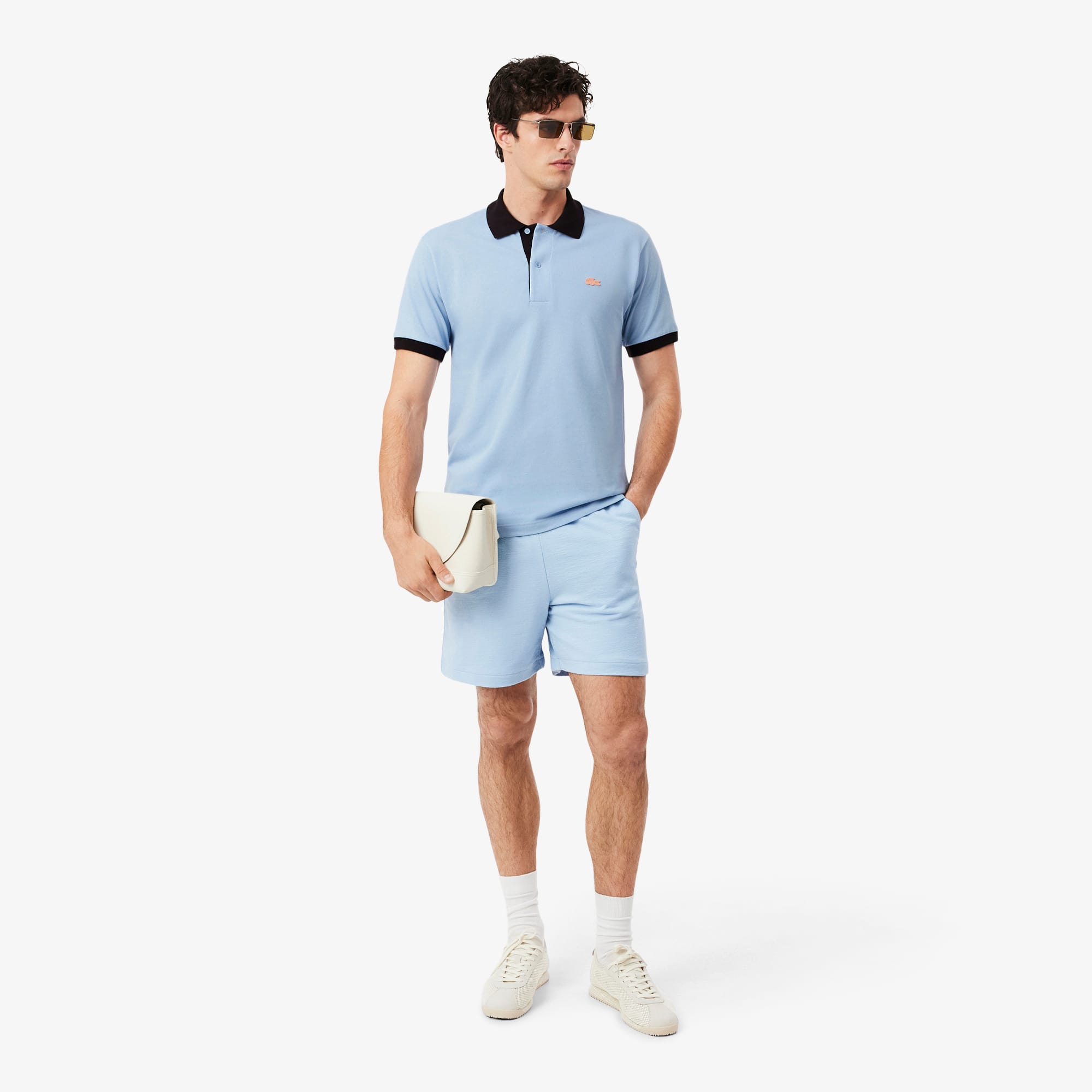 Classic Fit Contrast Rib Polo - Bleu Clair / Marron