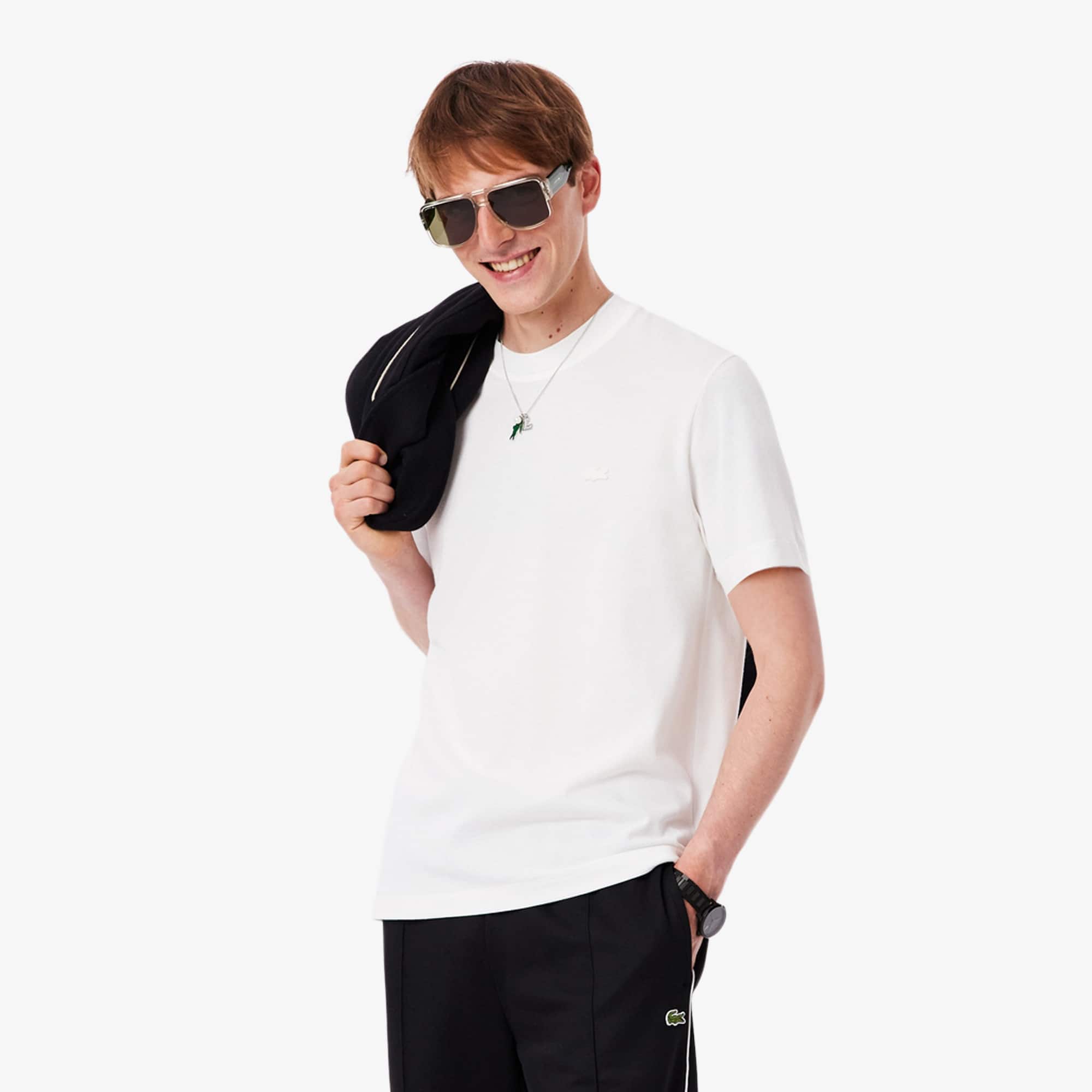 Men's Ribbed Neck Petit Piqué T-Shirt - White