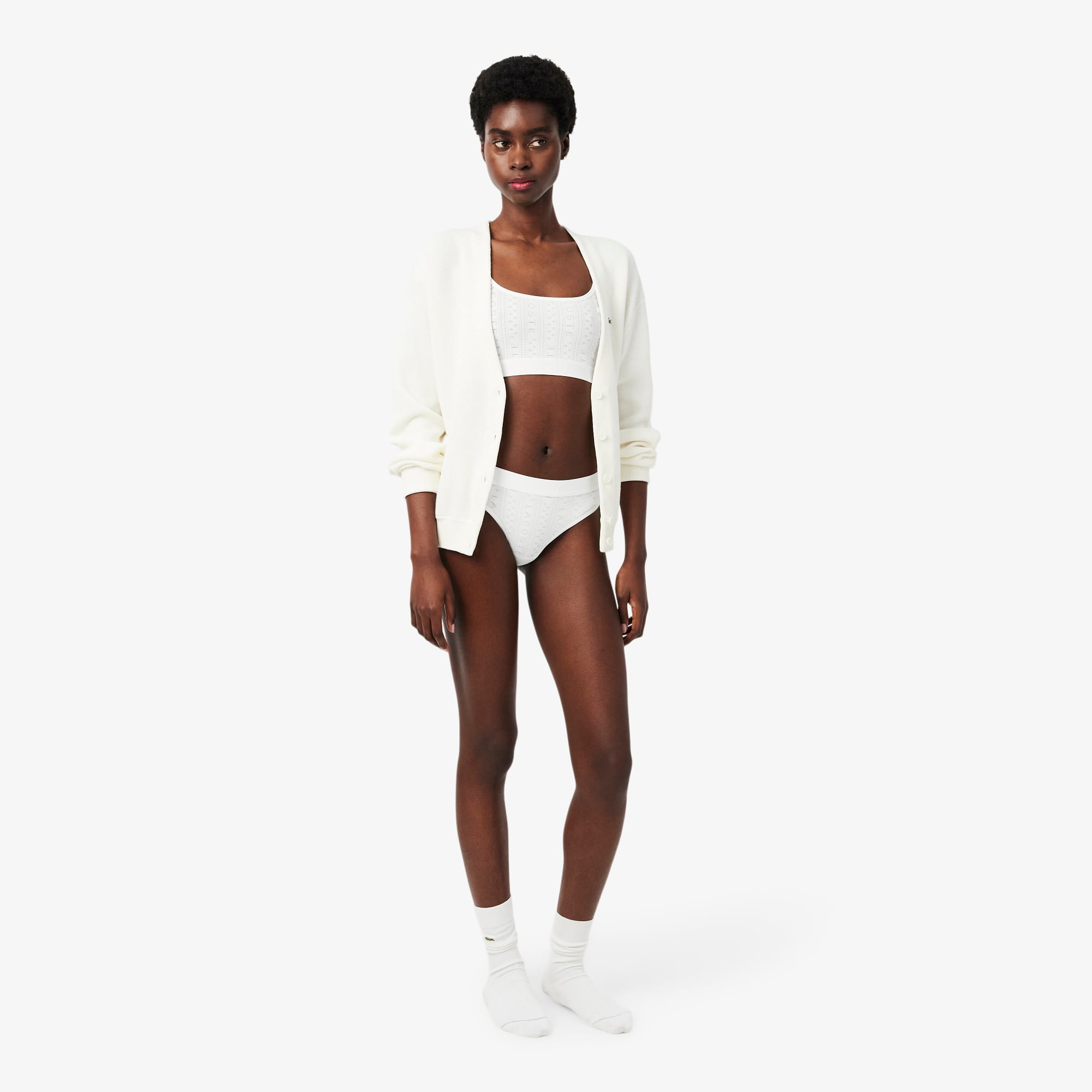 Logo Pointelle Bralette - White