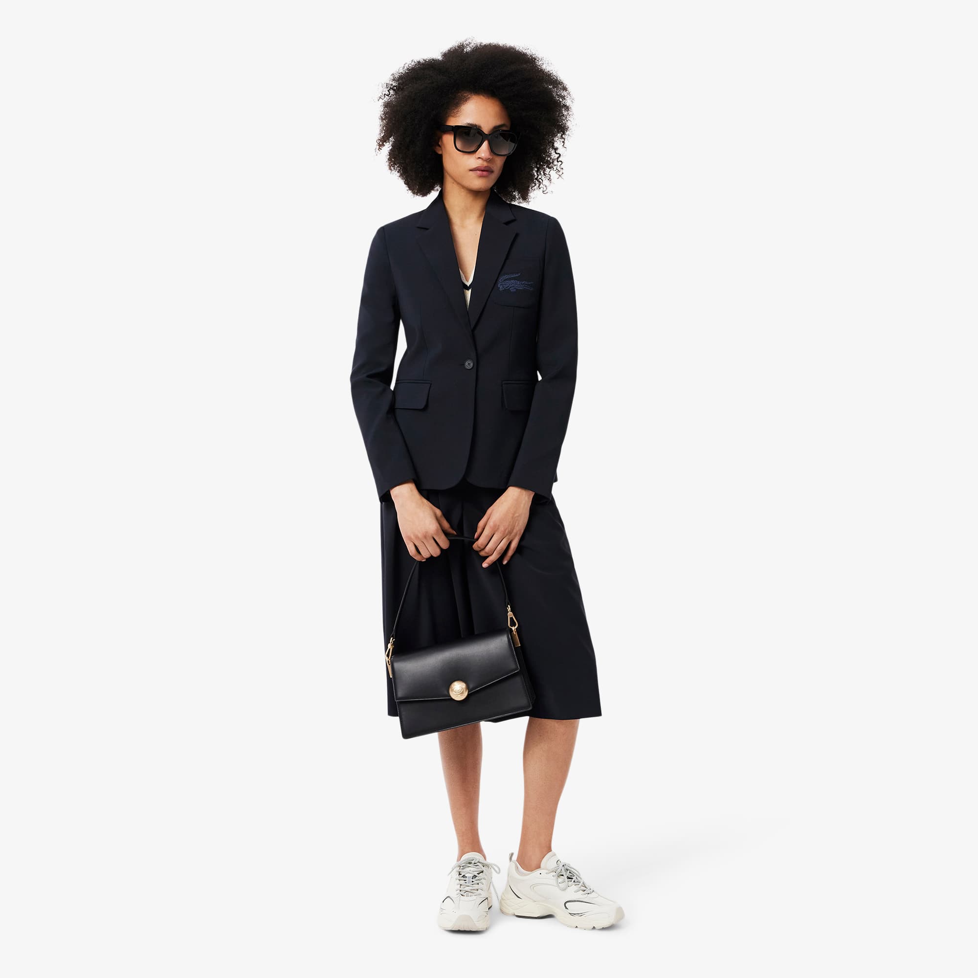 Women's Embroidered Logo Slim Fit Wool Blazer - Abysm blue