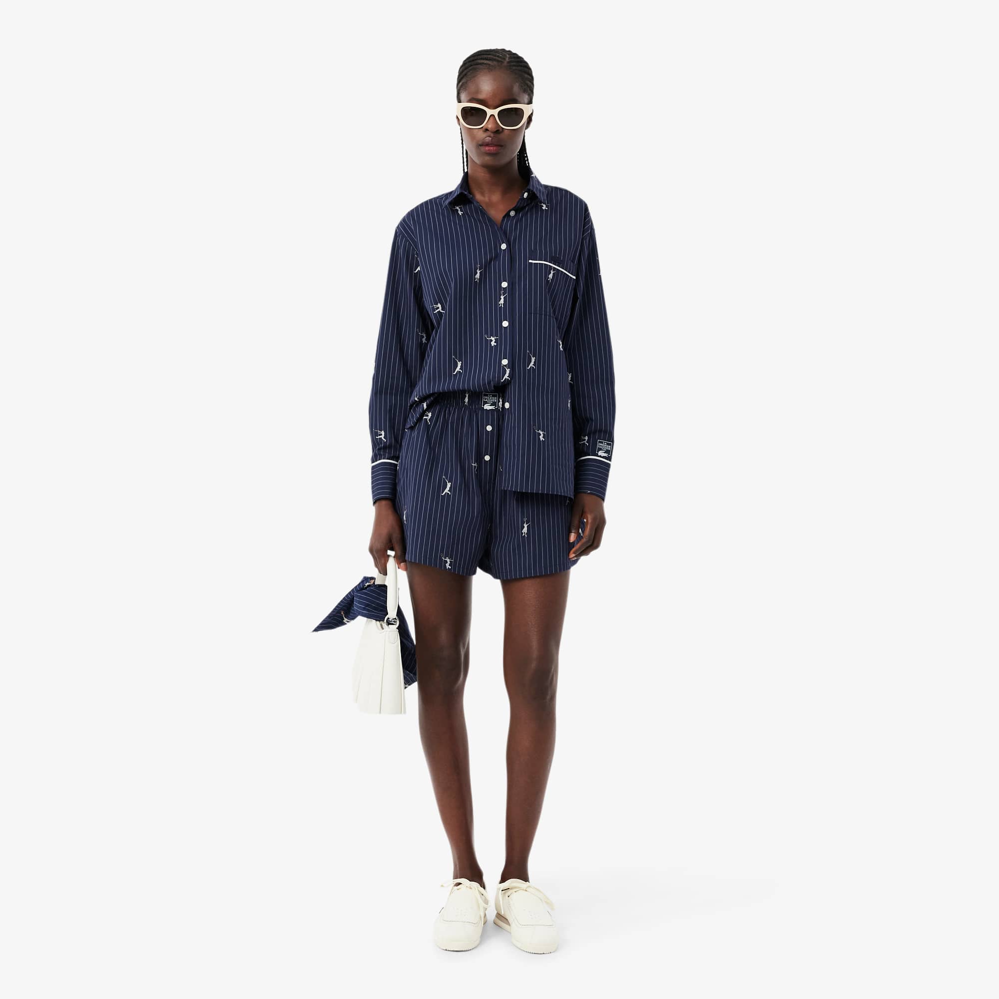 Cotton Poplin Boxer Shorts - Navy Blue / White