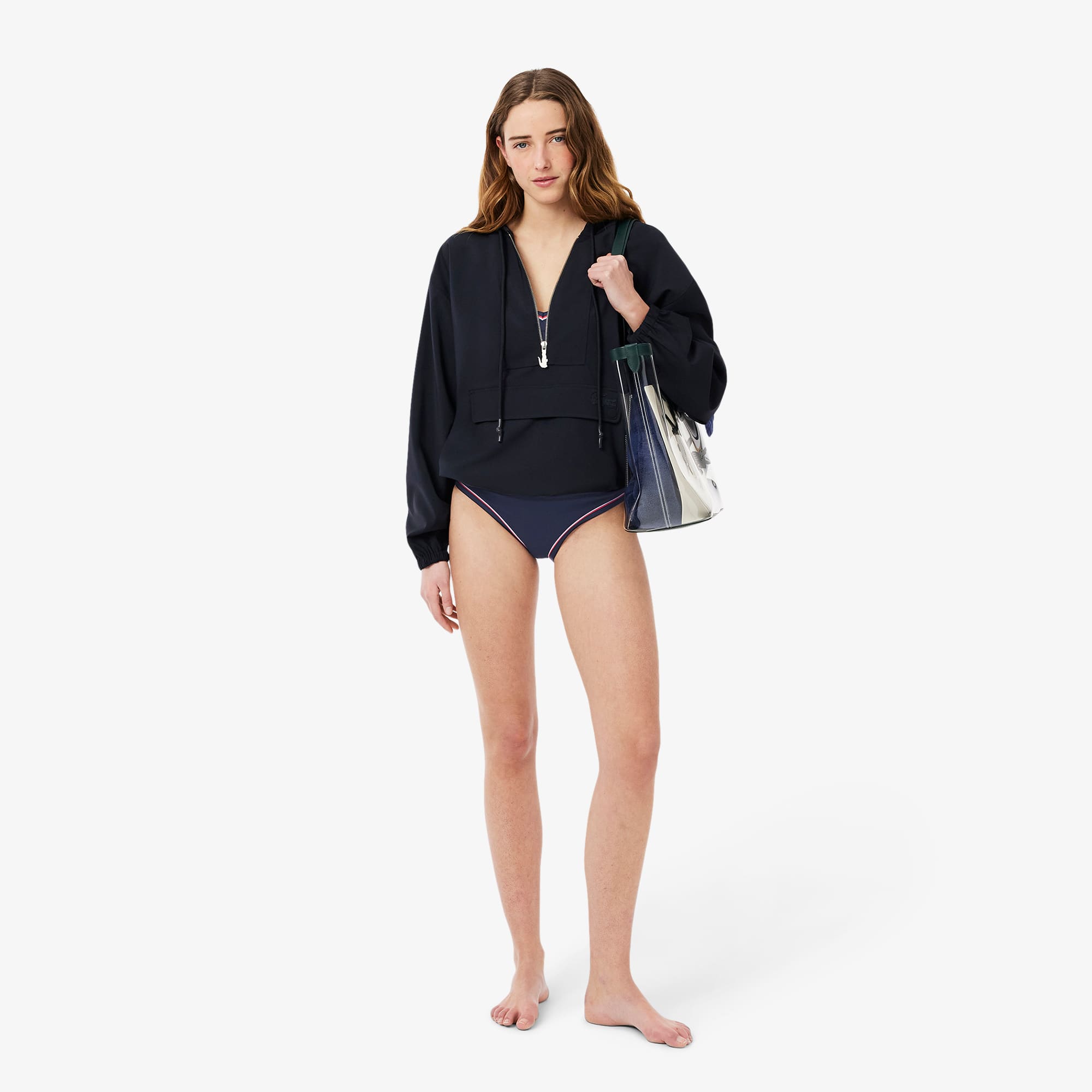 Women's Contrast Trim Swim Bottoms - Navy Blue / Light Blue / Red