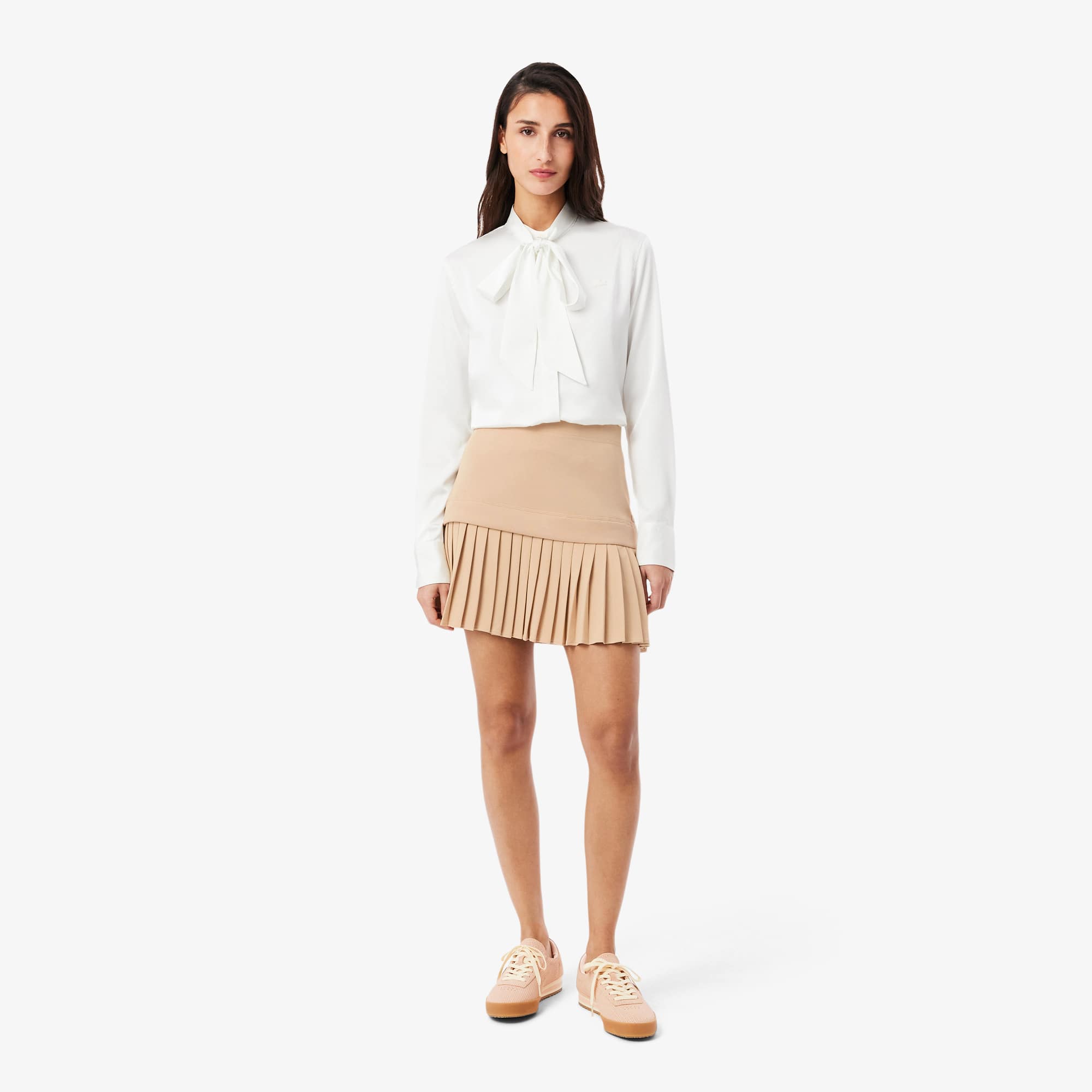 Pleated Cotton Skirt - Beige