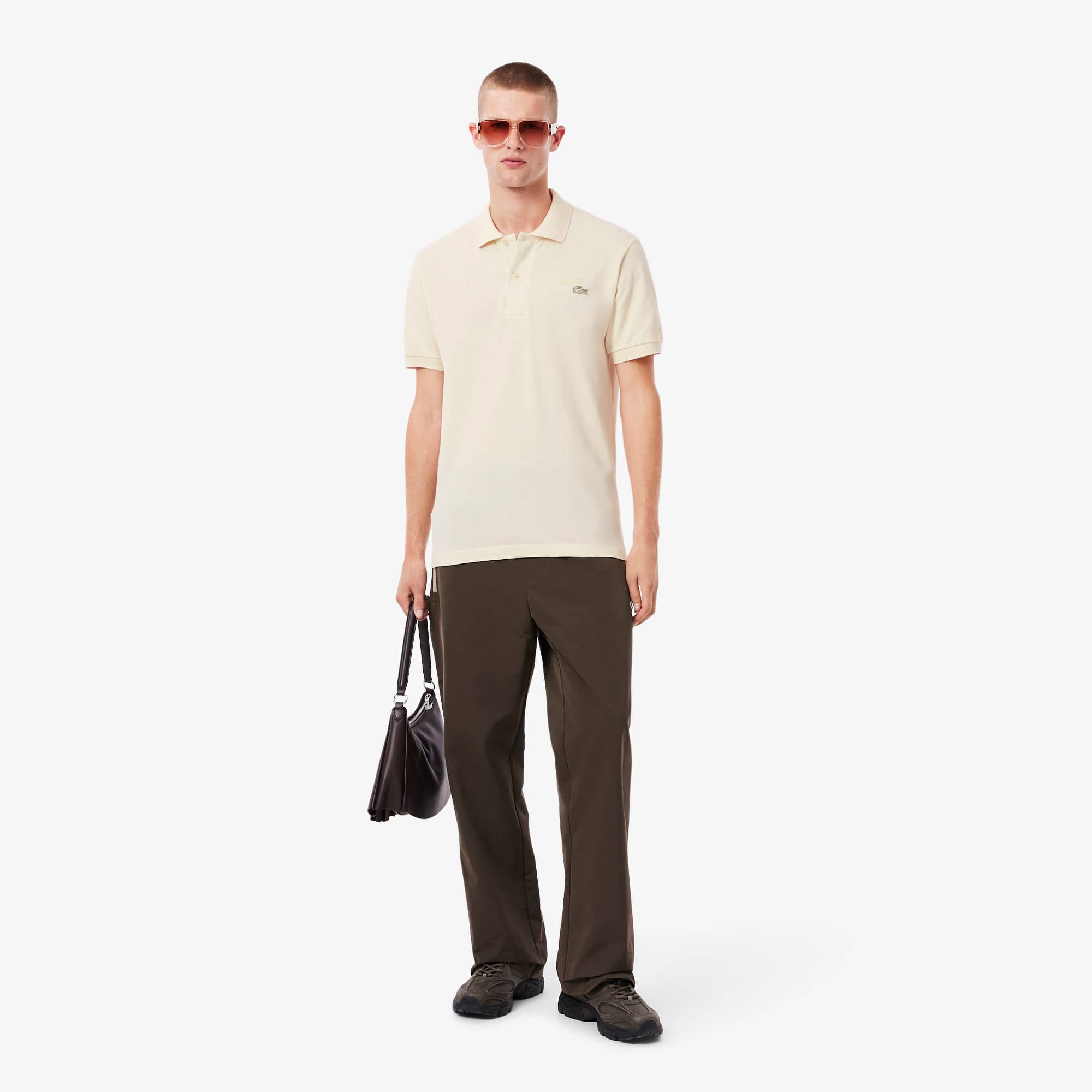 Men's Classic Fit Embroidery Detail Piqué Polo - Cream