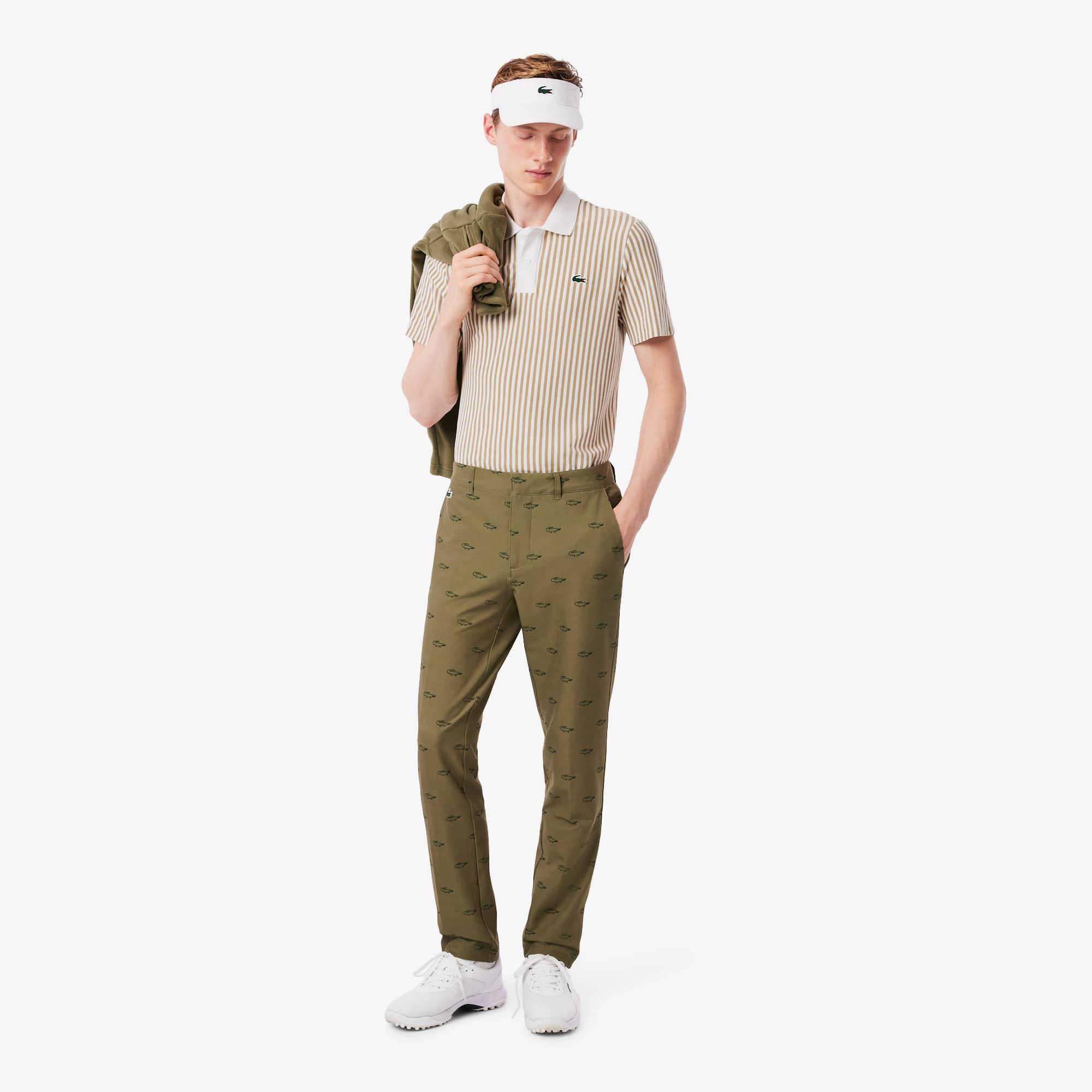 Men's Thermo-Regulating Striped Golf Polo - Beige / White