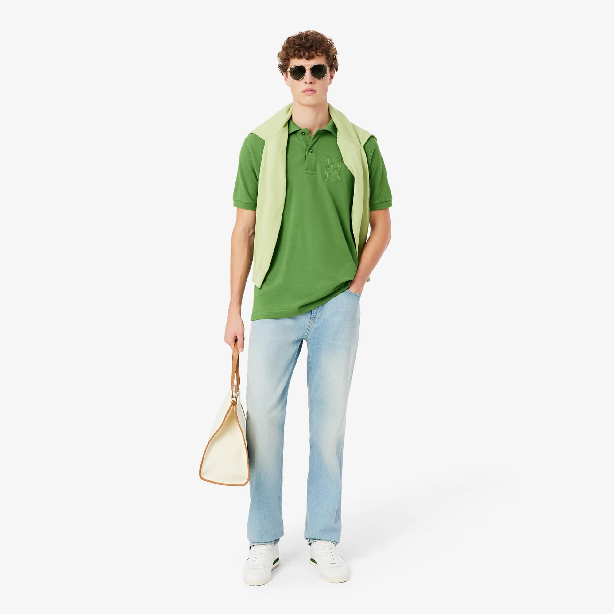 Classic Fit Embroidery Detail Petit Piqué Polo - Green