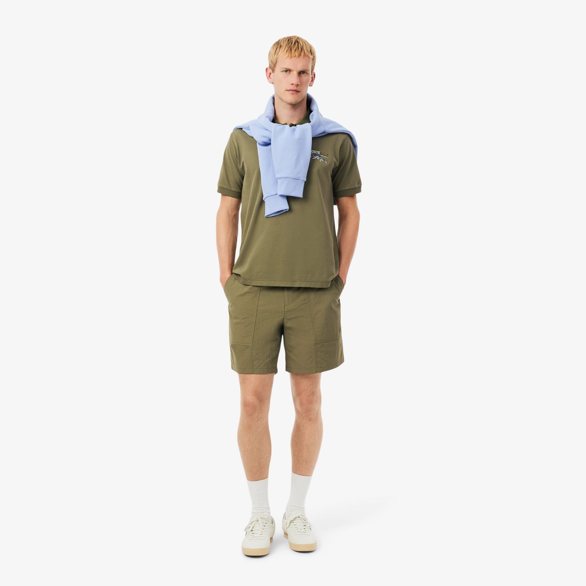 Men's Classic Fit Embroidered Motif Piqué Polo - Khaki Green