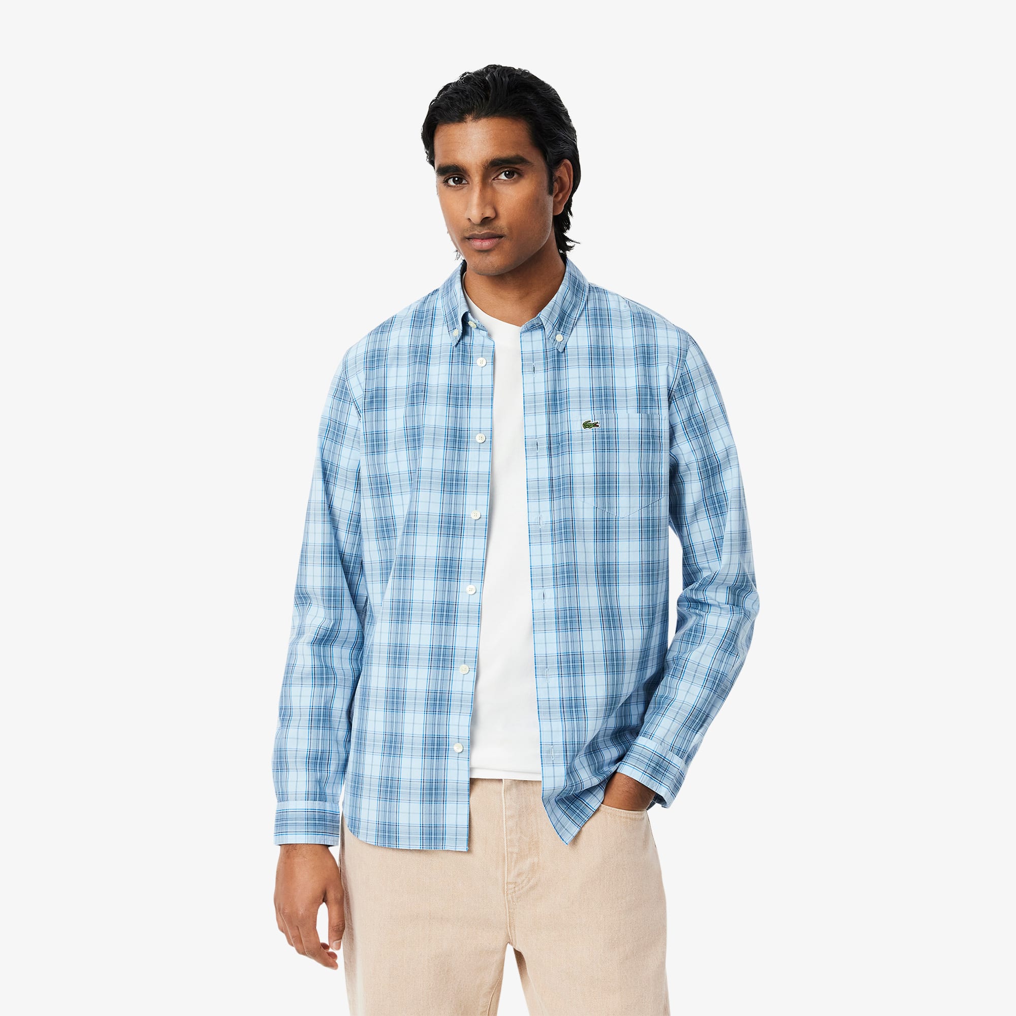 Men's Slim Fit Stretch Plaid Shirt - Light Blue / Blue / Navy Blue