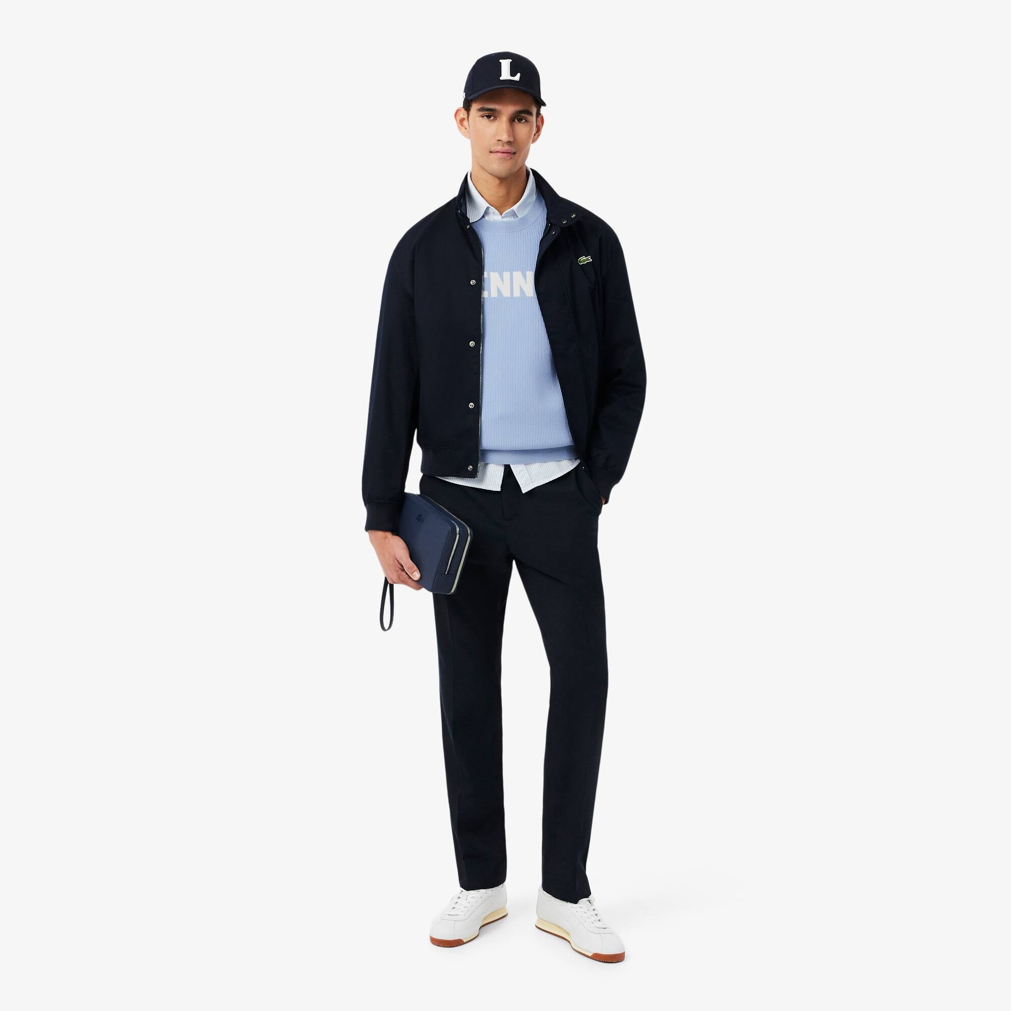 Tennis Crew Neck Sweater - Light Blue / White