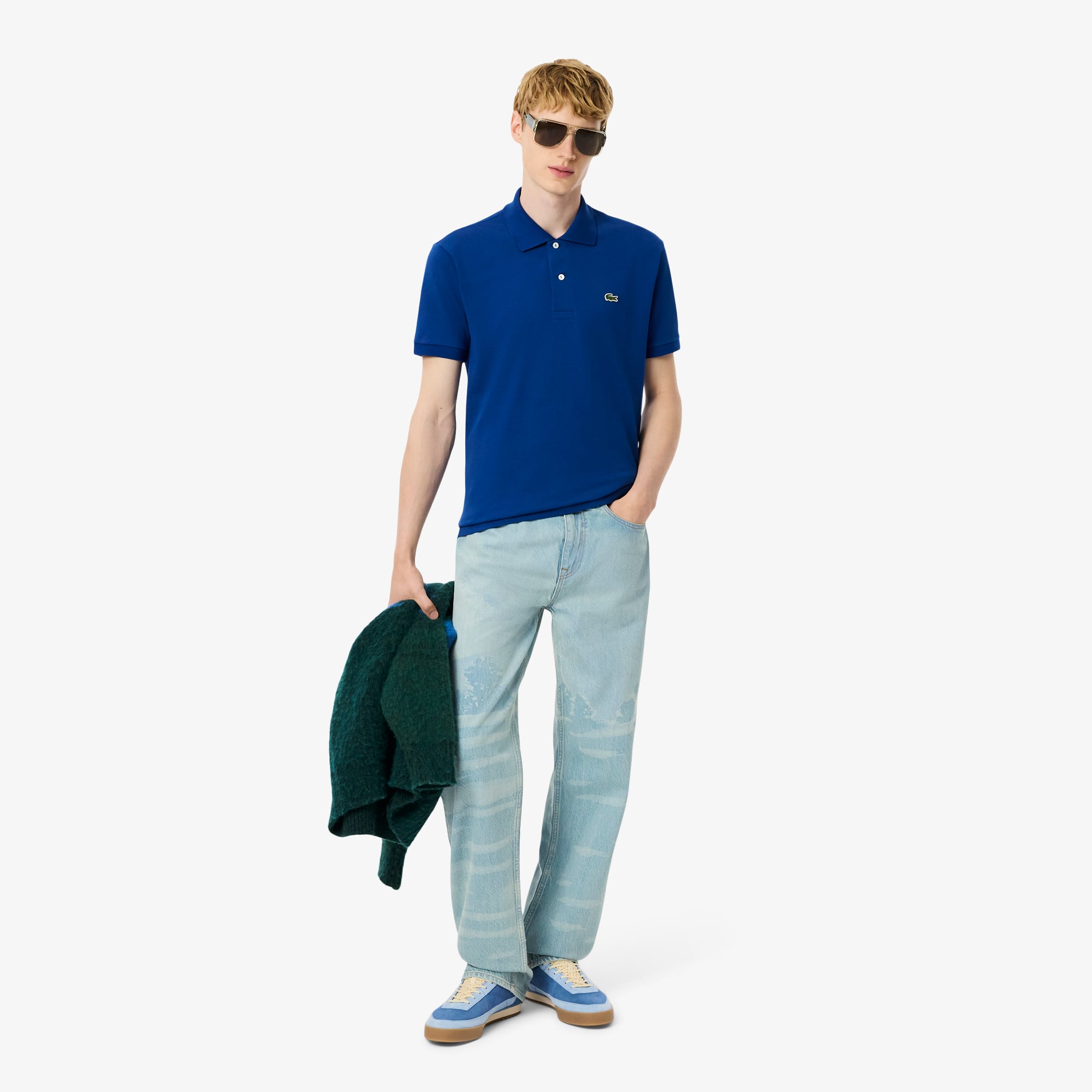 Men's Straight Fit Landscape Motif Denim Jeans - Blue