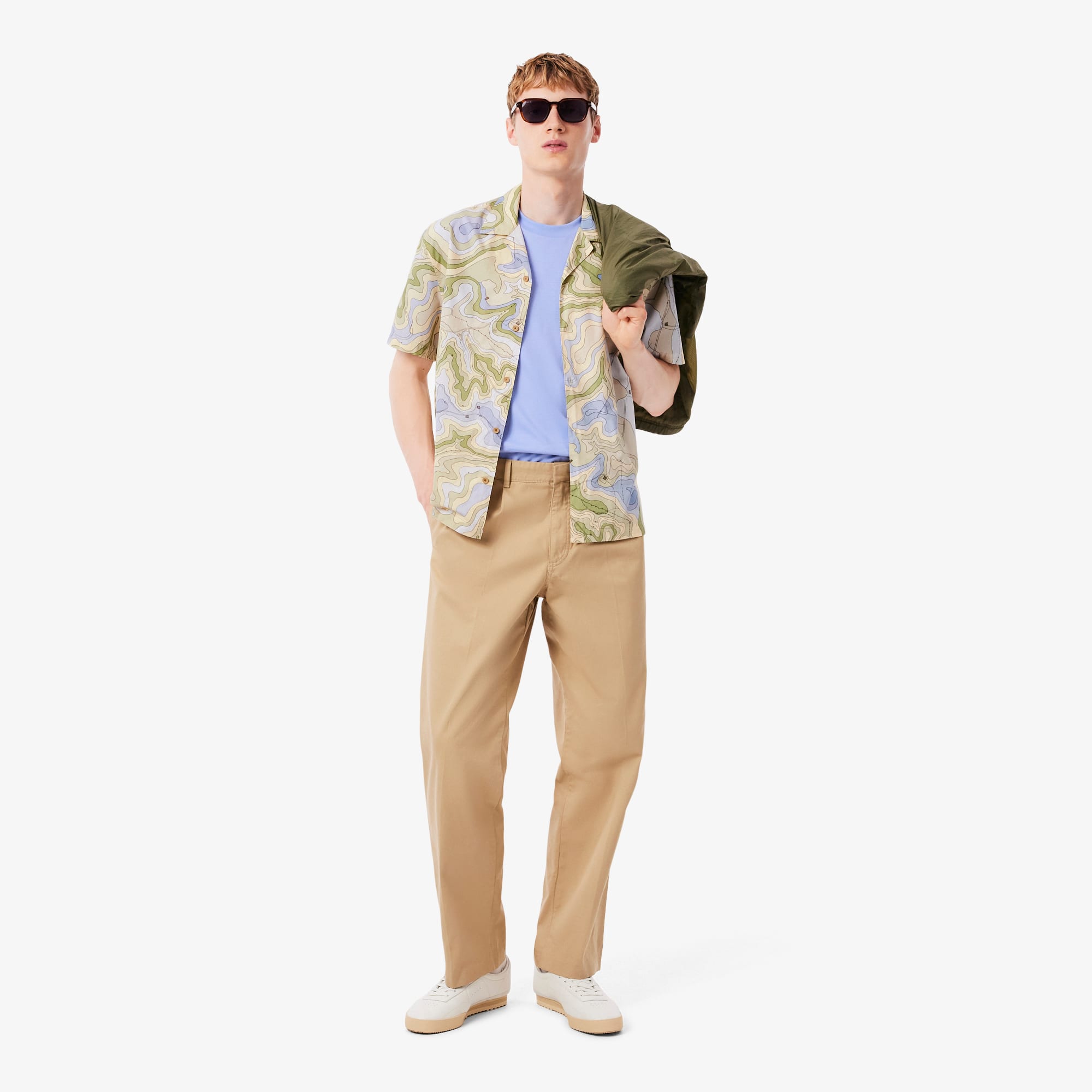Men's Relaxed Fit Short Sleeve Shirt - Beige / Violet