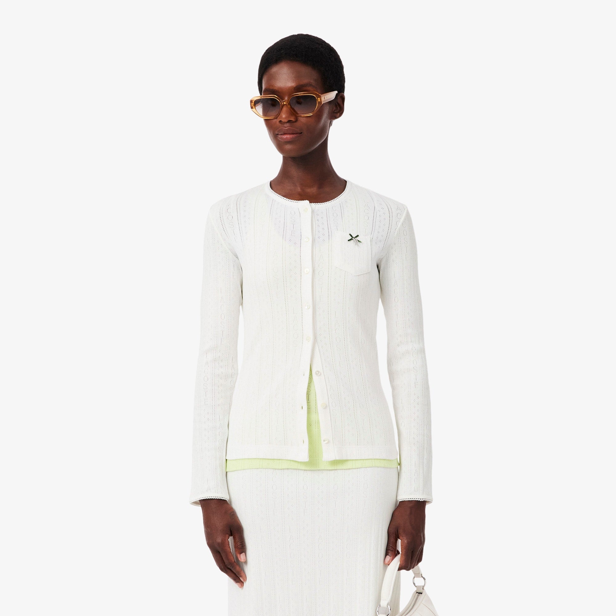 Slim Fit Pointelle Cardigan - White