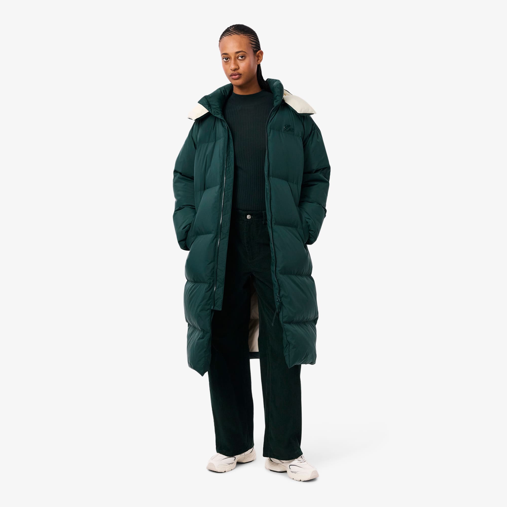 Women's Long Oversized Down Jacket - Green / White