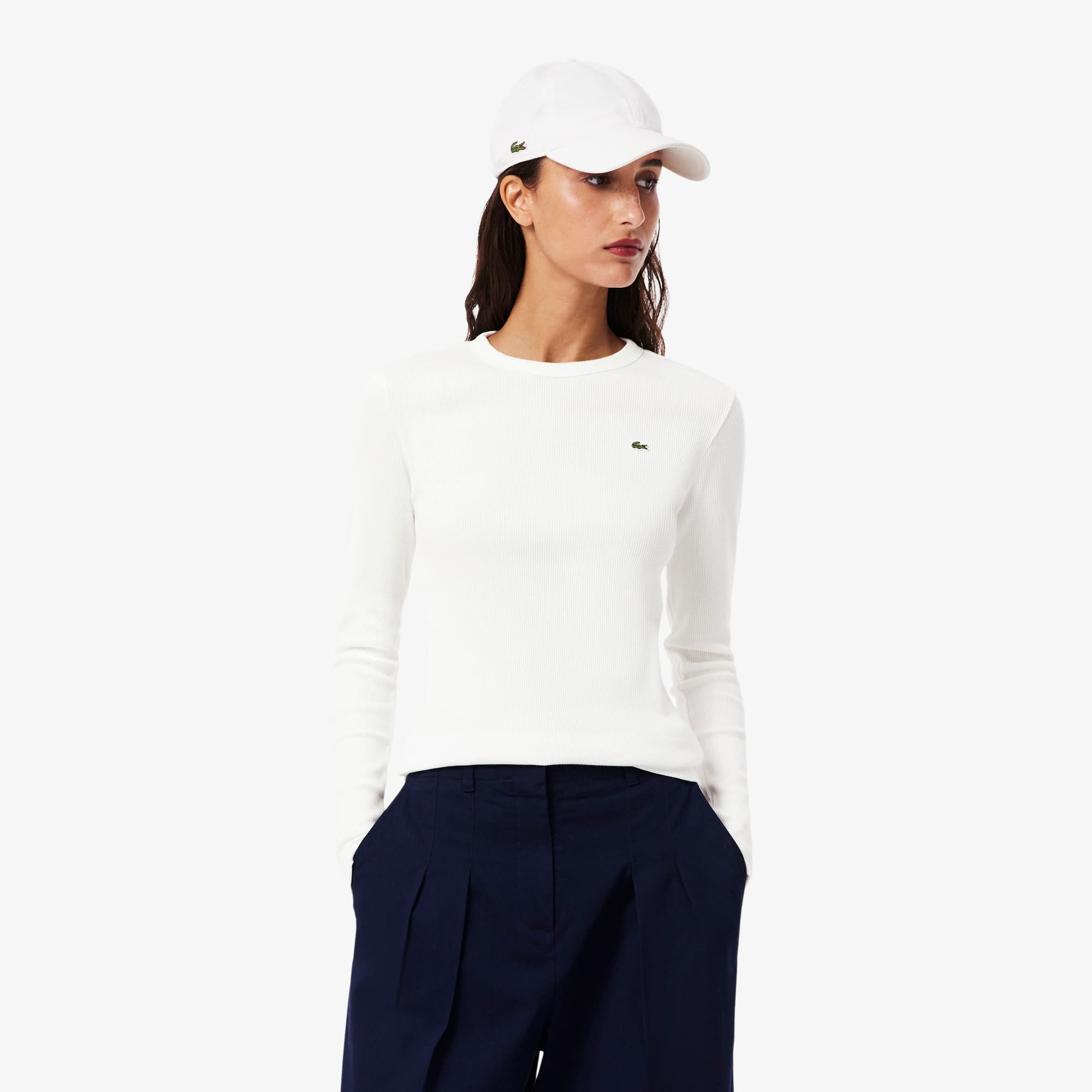 Women's Slim Fit Ribbed Cotton T-Shirt - White